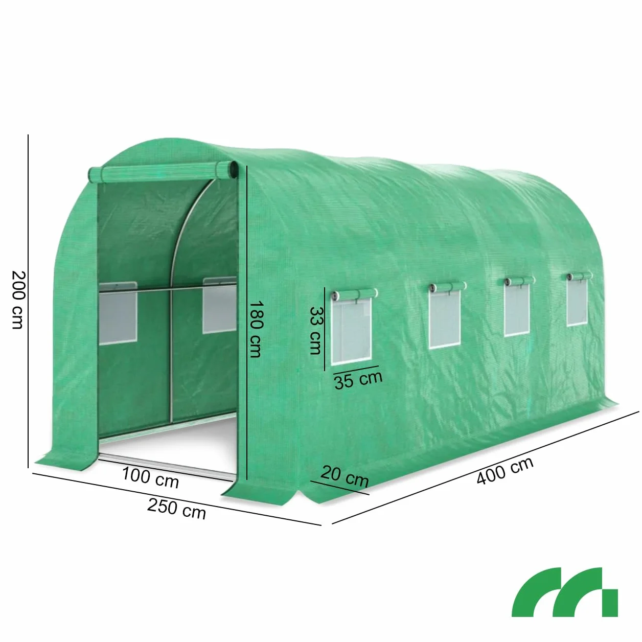 MalTec Szklarnia foliowa osłona do tunelu ogrodowego 10 m2 zielona 2,5 x 4 x 2 m 140 g/m2