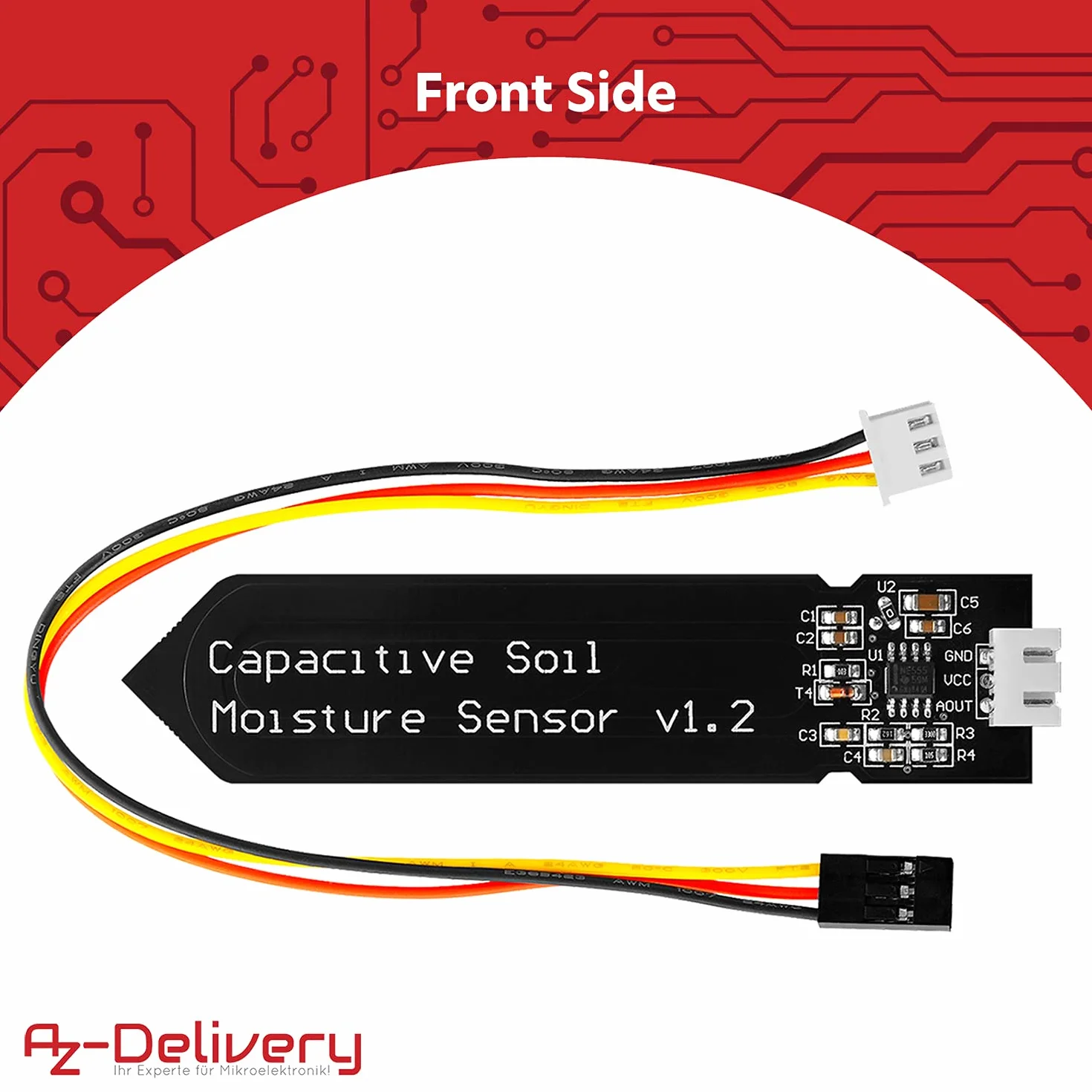 AZDelivery Czujnik Wilgotności Gleb Higrometr Moduł V1.2 Pojemnościowy Kompatybilny z Arduino Raspberry Pi