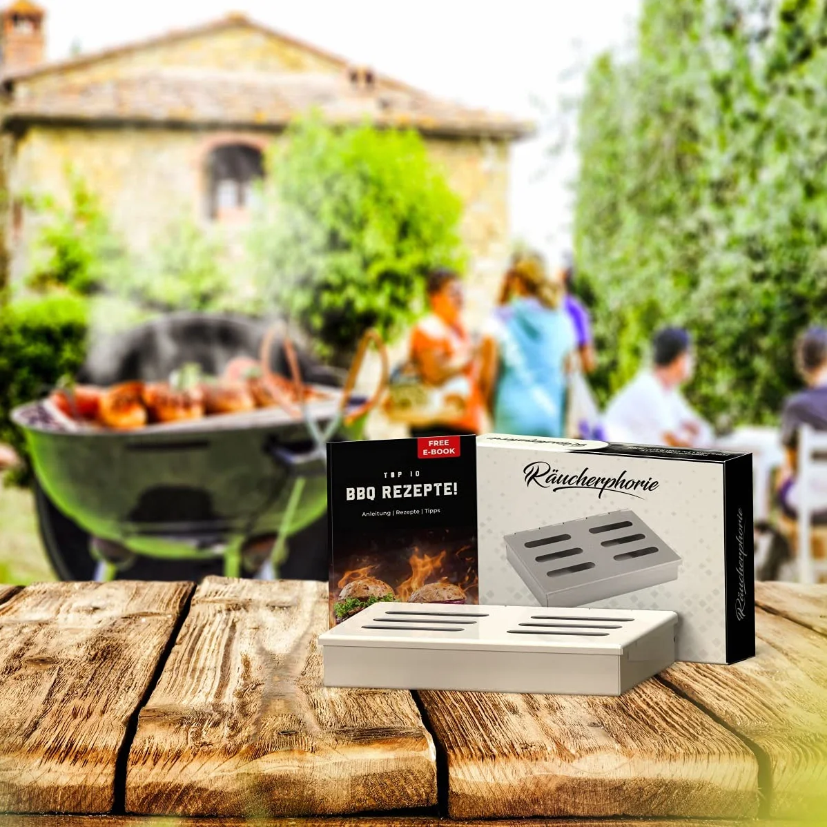 Räucherphorie® Räucherbox - Premium skrzynka wędzarnicza ze stali nierdzewnej + E-Book - Wędzarnia BBQ w wersji premium do grilla gazowego, elektrycznego lub na węgiel drzewny (RB1)