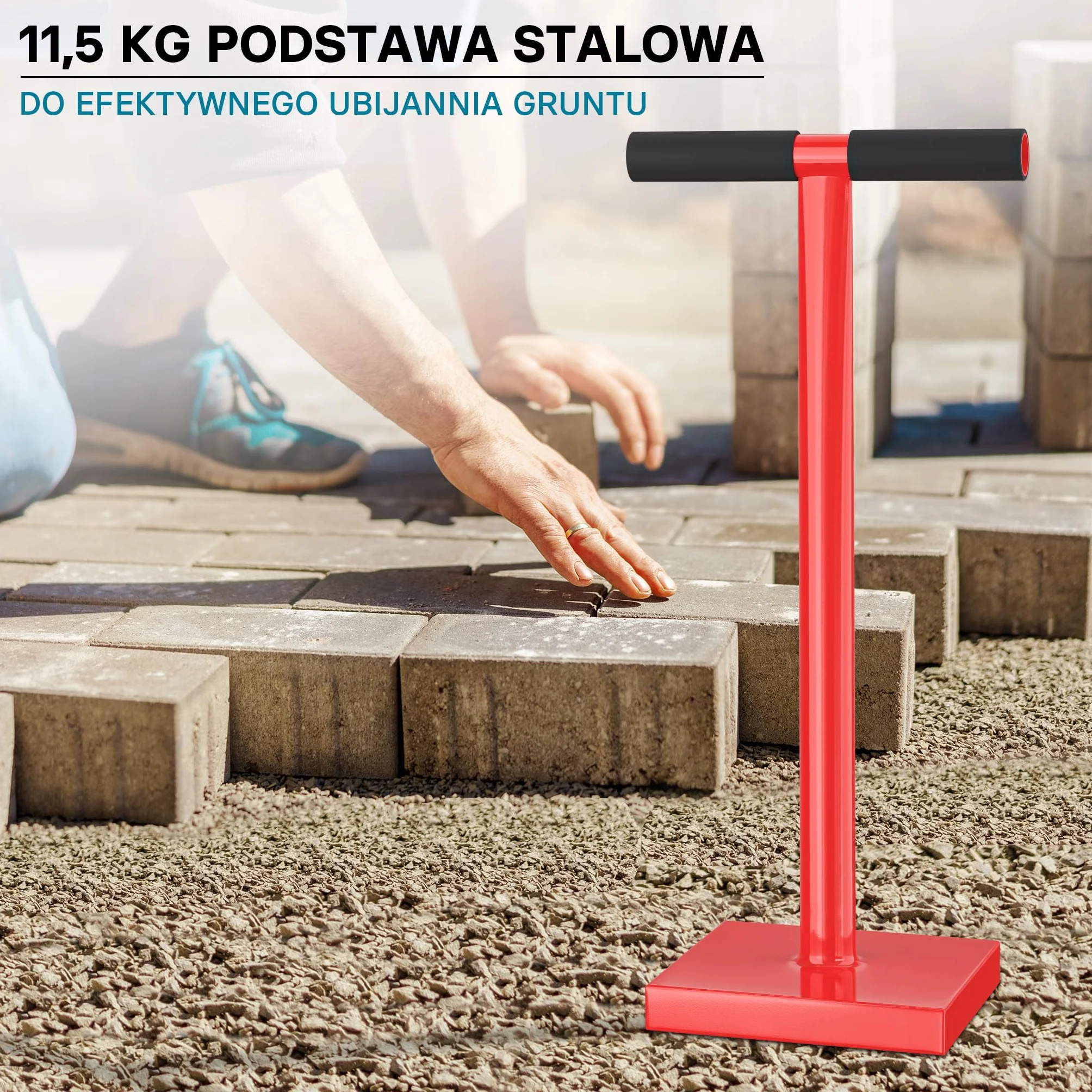 Wiltec Ręczny ubijak do ziemi 20x20 cm, uchwyt 83 cm, stalowy, 11,5 kg