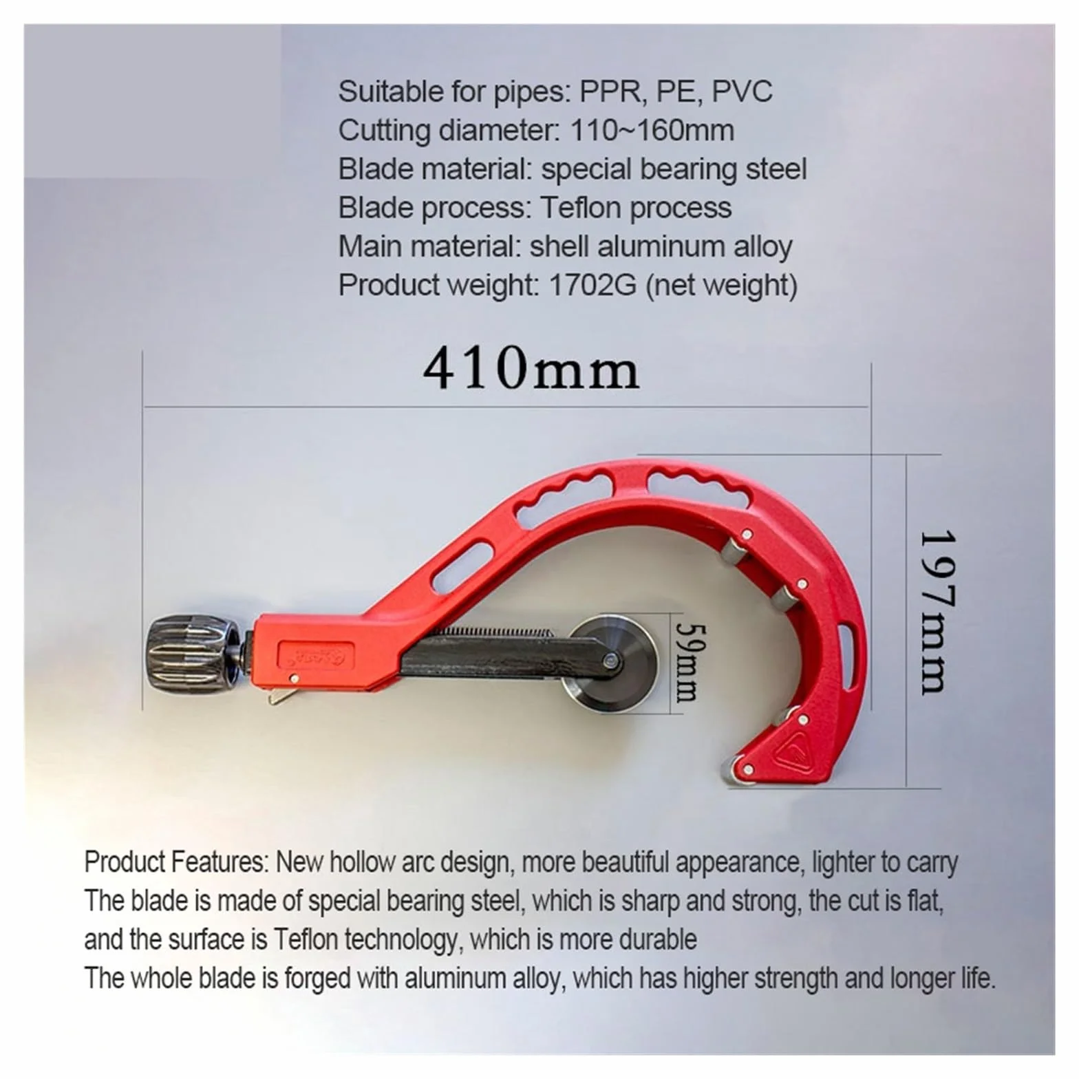 Typ Rolkowy Obcinak Do Rur Ze Stali Nierdzewnej Metalowe Nożyczki 110-200 Mm PVC/PP/PE Łożysko Rura Miedziana Narzędzia Cięcia Hydraulicznego Wysoka Jakość CięCia(110-200mm)