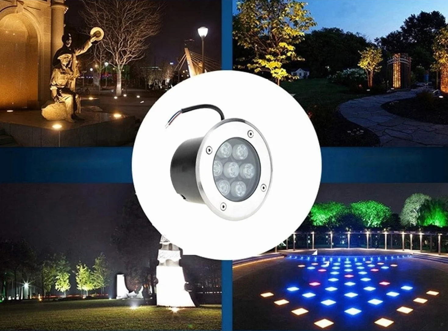 4szt. Oświetlenie Krajobrazowe LED Naziemne – Zewnętrzne Do Wkopywania, Wodoodporne, Nisko Osadzone Reflektory IP67, Podziemne LED 7W, Wpuszczane, Ogrodowe Z Lampą Wpuszczaną(Red,7W(12V))