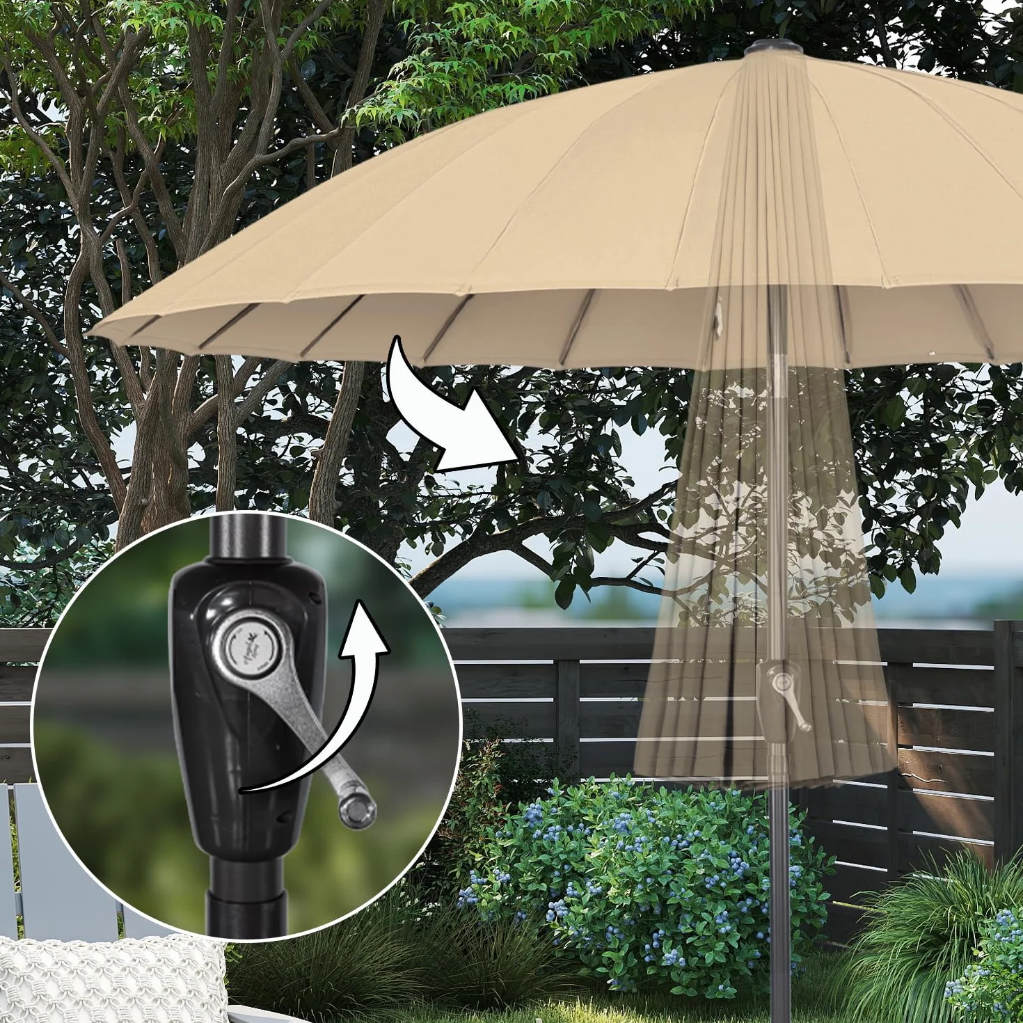 Angel Living 250 cm okrągły parasol ogrodowy aluminiowy z mechanizmem przechylania korby
