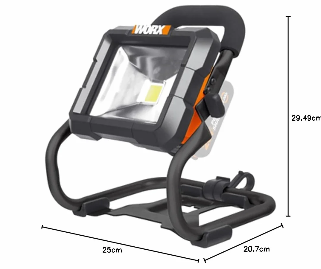 WORX Wx026.9 Lampa Robocza Led, 0 W, 20 V, Szara, 23 X 26 X 24,5 Cm