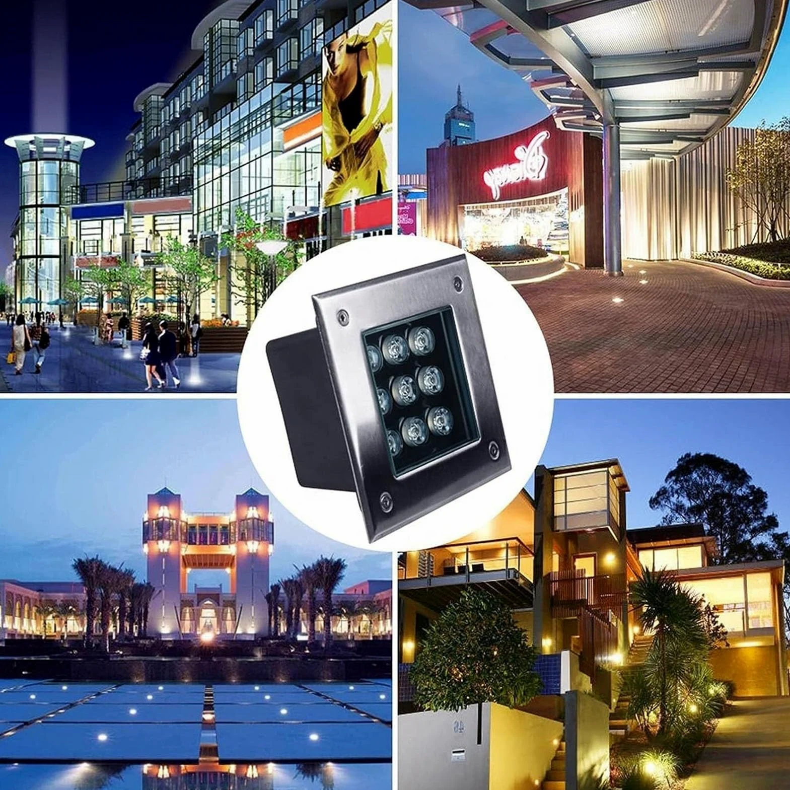 Kwadratowy reflektor LED do ogrodu - zewnętrzna lampa wpuszczana, wodoodporna IP67, projektor podwórka, oświetlenie ścienne i podłogowe niskiego napięcia 12 V (zielone światło, 24 W)