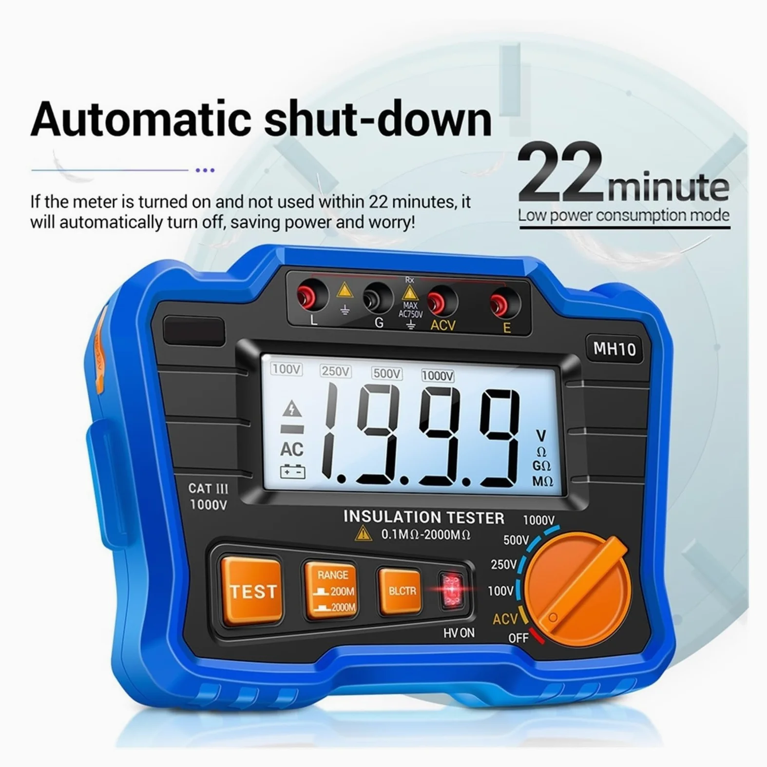 Cyfrowy Megaomomierz Do Pomiaru Rezystancji Izolacji, Miernik Uziemienia, Automatyczne Rozładowanie Napięcia AC/DC, Tester LCD Wysoka CzułOść(Orange)