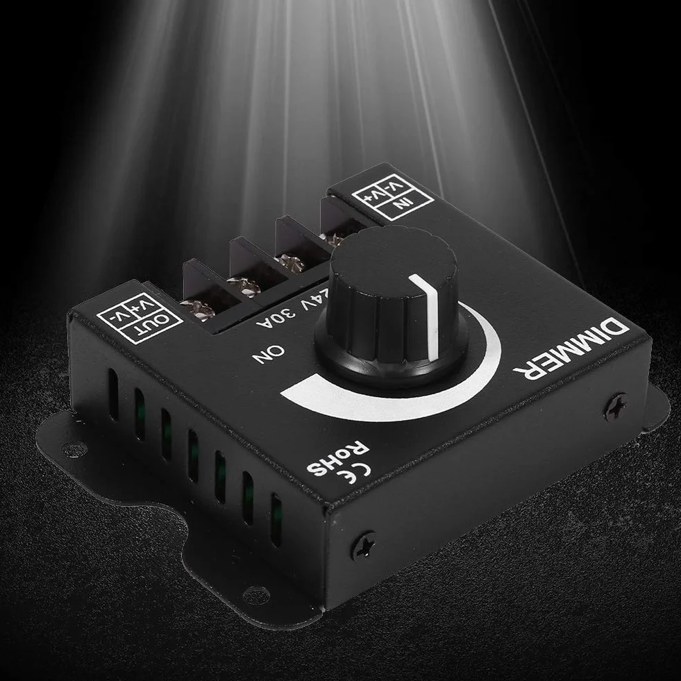 Ściemniacz z przełącznikiem Led, DC 12V-24V 30A Sterownik ściemniacza z przełącznikiem Led, z pokrętłem, do regulacji jasności Włącznik/wyłącznik