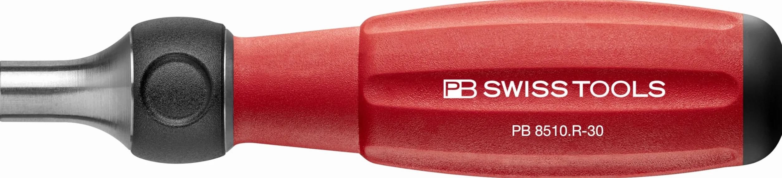 PB Swiss Tools Wkrętak z grzechotką PB 8510.R30 | 100% wyprodukowany w Szwajcarii | magnetyczny uchwyt do bitów C6, lewo/prawostronny/stały, długość ostrza 30 mm