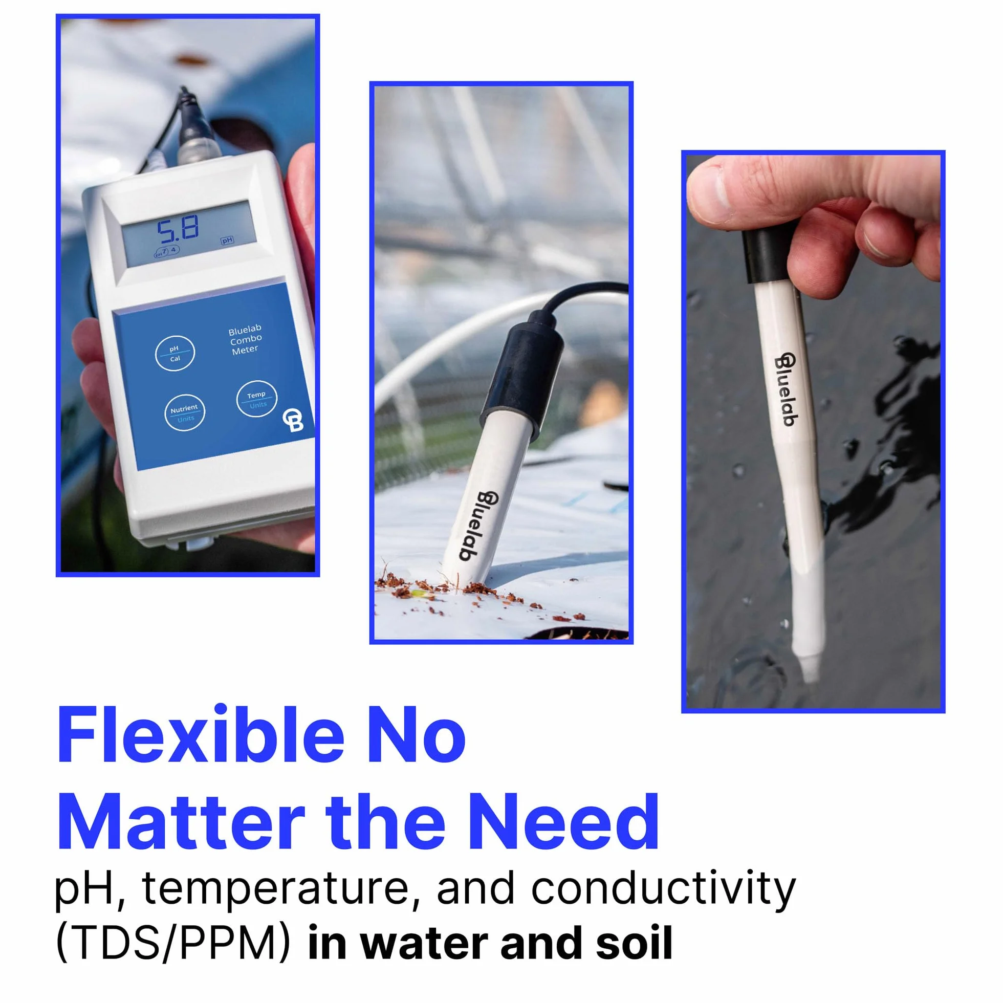 Bluelab METCOMPLUS Combo Meter PLUS do pH, temperatury i przewodności, łatwa kalibracja, działa w wełnie mineralnej i glebie