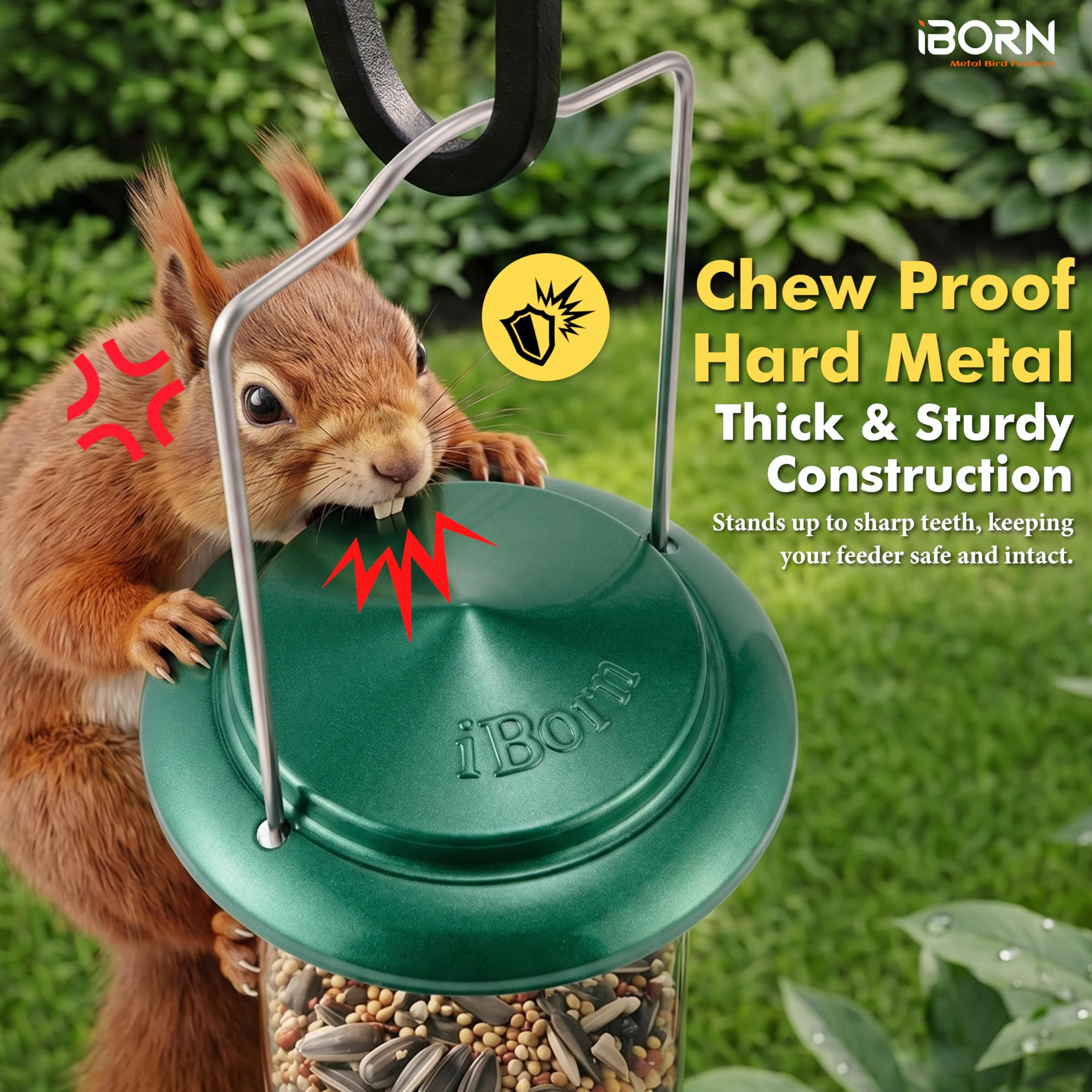 iBorn Metalowy karmnik dla ptaków 6 portów wiszący całkowicie metalowy zielony