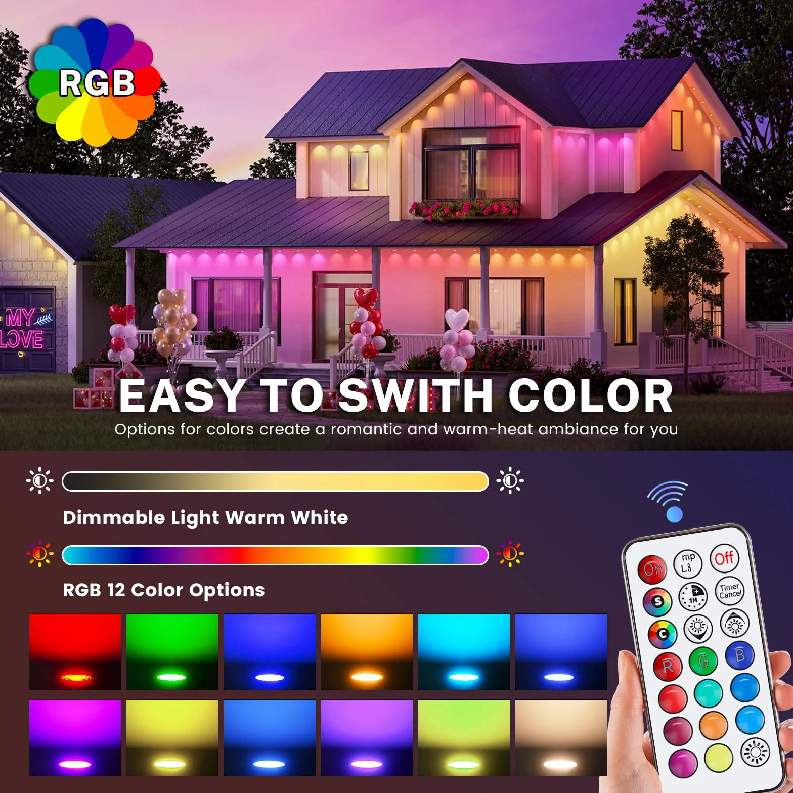 4 szt. Wielokolorowe reflektory LED GU10 5W o zmiennej intensywności, żarówka zmieniająca kolor z pilotem, RGB + ciepła biel