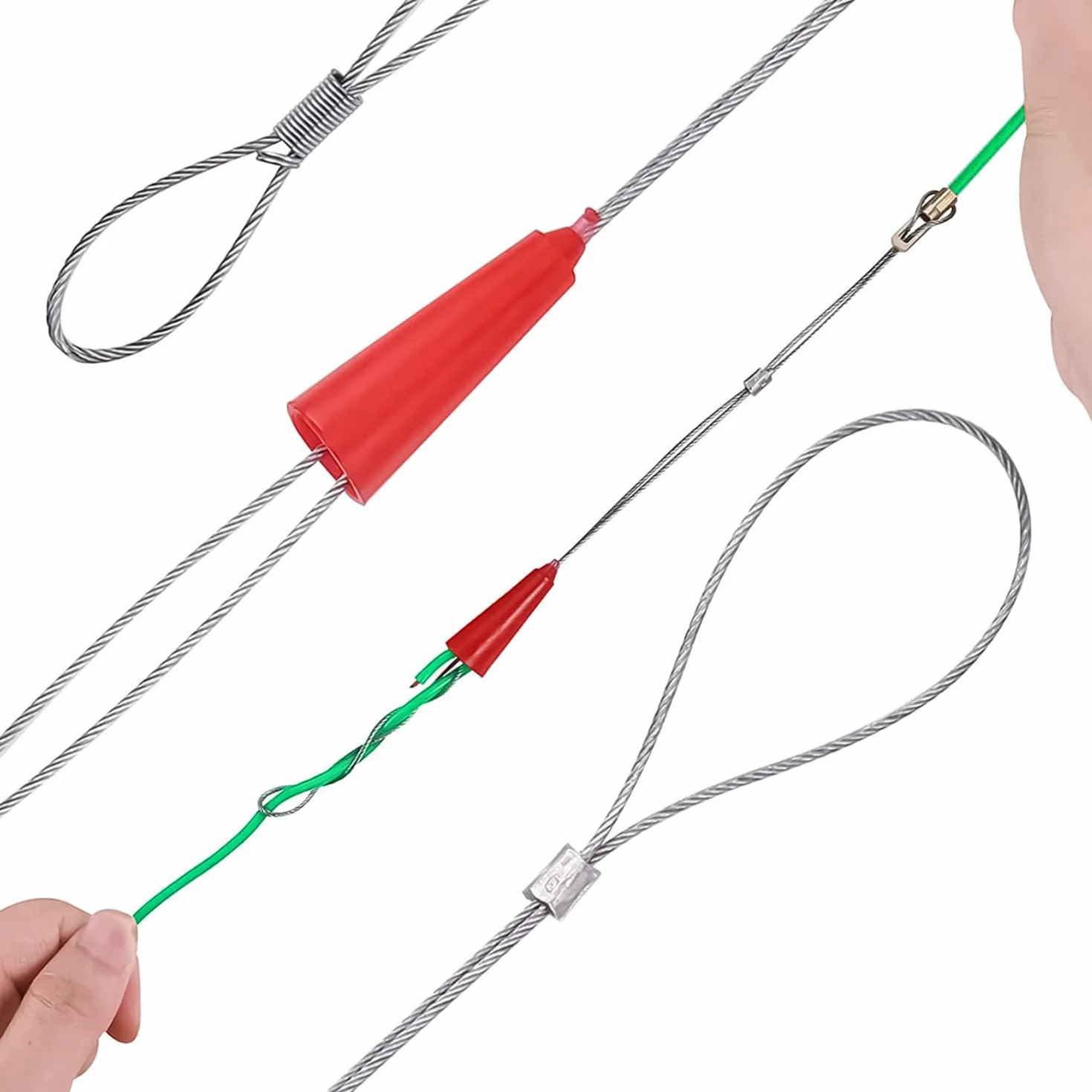 Opona elektryczna z igłą nylonową 30M, Φ 4 mm, z 3 elastyczną głowicą prowadzącą, elektryk opon, przewód igłowy, nawlekacz do drutów elektrycznych, ciągnięcie kabla elektrycznego - zielony