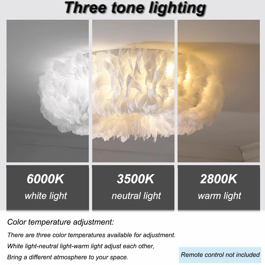Lampa Sufitowa Nowoczesna Z Abażurem Z Białymi Piórami - Przytulna Aranżacja Ze Ściemniaczem E27 - Oświetlenie Sufitowe Do Sypialni/Salonu Dziecięcego - Stylowa Dekoracja Wnętrz Domowych & Resta
