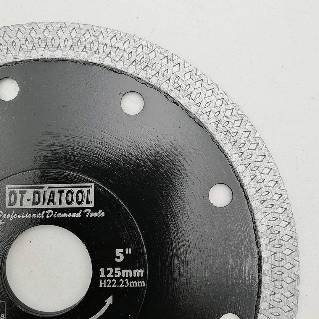 DT-DIATOOL Diamentowe ostrze piły 5 szt., 125 mm, tarcza tnąca z siatką X, turbo, do płytek porcelanowych, marmuru, ceramicznego granitu