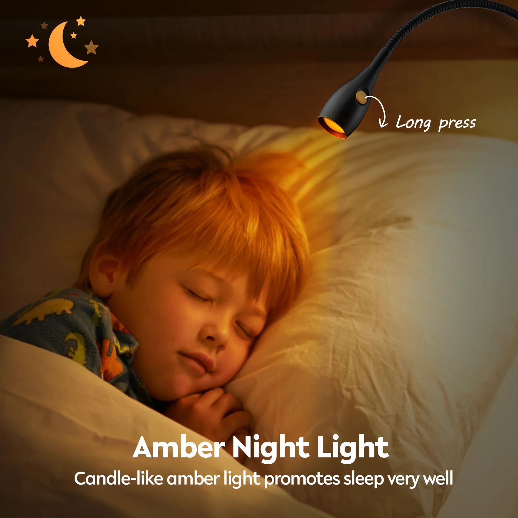 acegoo Minimalistyczna lampka do czytania do lampy z klipsem, zagłówek łóżka, ściemniana lampa książkowa, 3000 K/bursztynowe światło z adapterem USB-C, elastyczna gęsia szyja i poręczny przełącznik