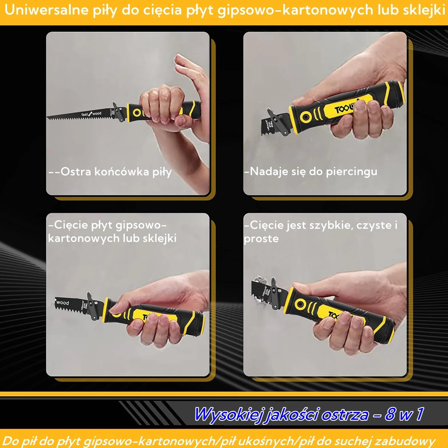 Magicbox Piła do Metalu 8 w 1 z Wymiennymi Ostrzami - System Samoblokujący & Ergonomiczny Uchwyt - Do Cięcia Metalu, Drewna, Płyty G-K, Plastiku
