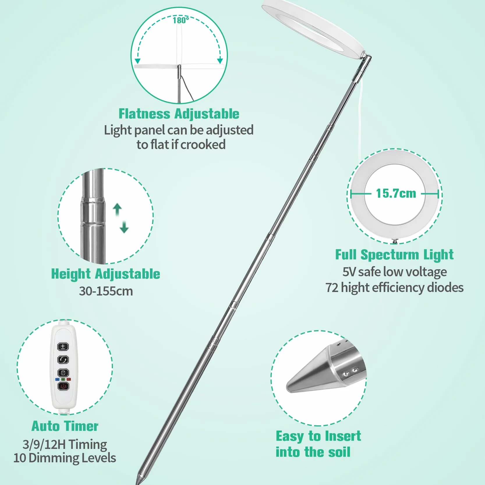 Lampa do uprawy roślin LED 155 cm pełne spektrum z timerem 10 poziomów jasności