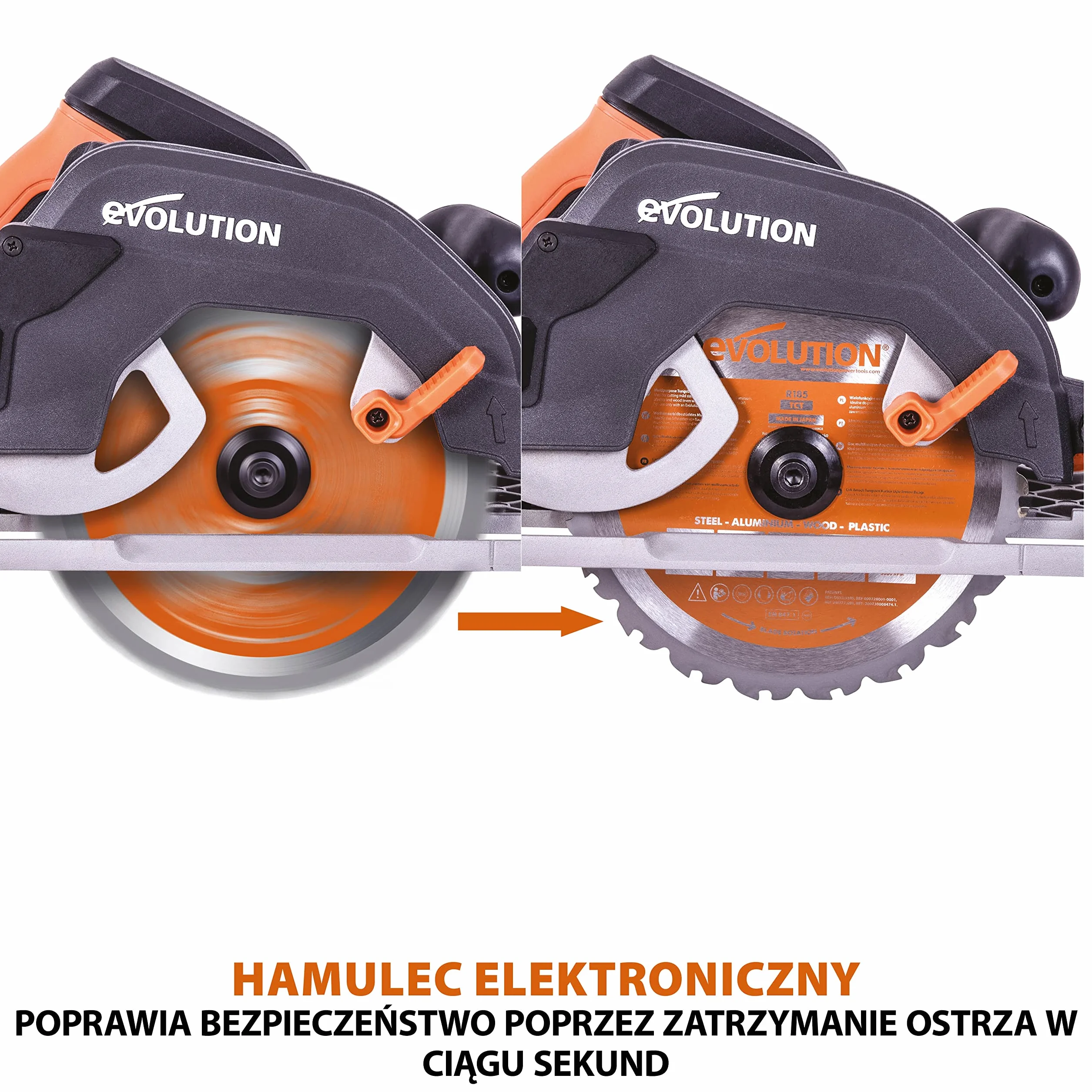 Evolution Power Tools R185CCSX Piła tarczowa i prowadnica do różnych materiałów, tnie drewno, drewno z gwoździami metal stal aluminium plastik, opcja odchylenia, w zestawie prowadnica 1020 mm, 185 mm
