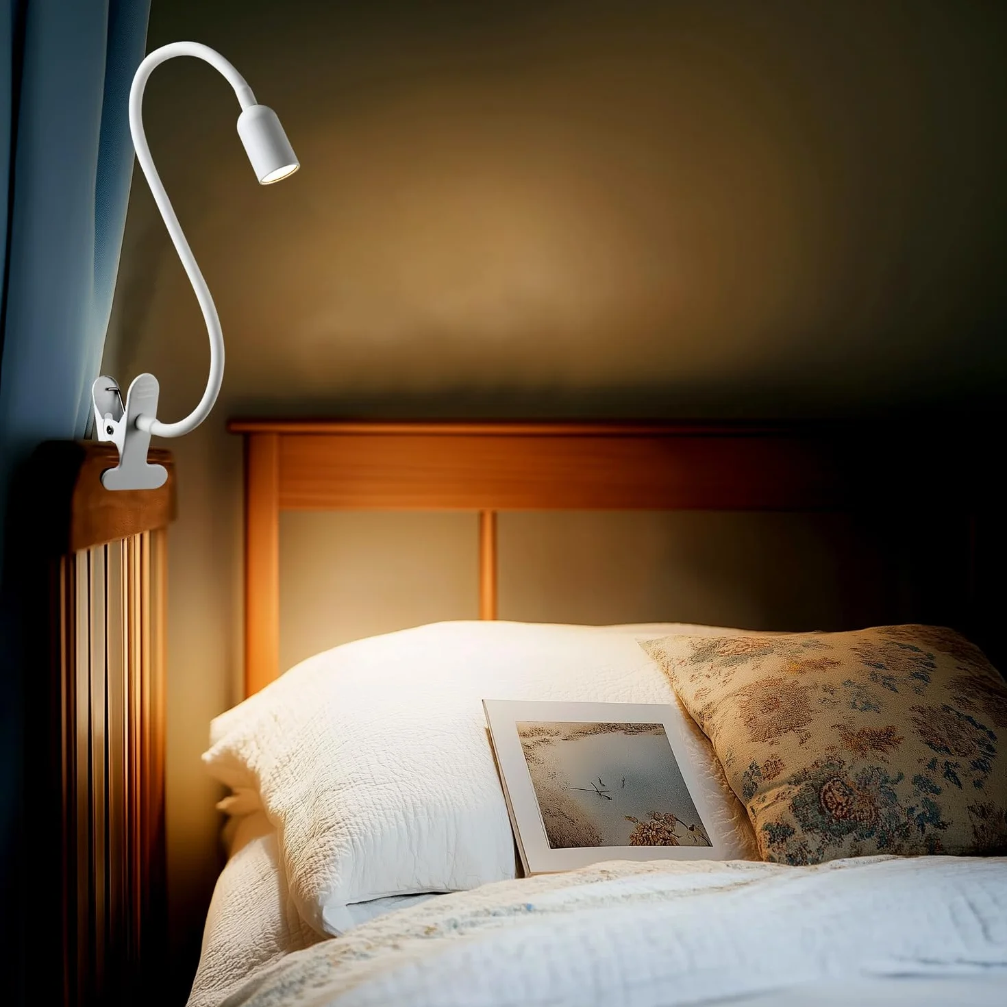 da LIGHT Lampa do czytania łóżka, zaciskowa, z zaciskiem LED, 3 temperatury barwowe, ściemniana lampa zaciskowa, lampka stołowa USB z kablem, biała, do nauki, czytania, pracy