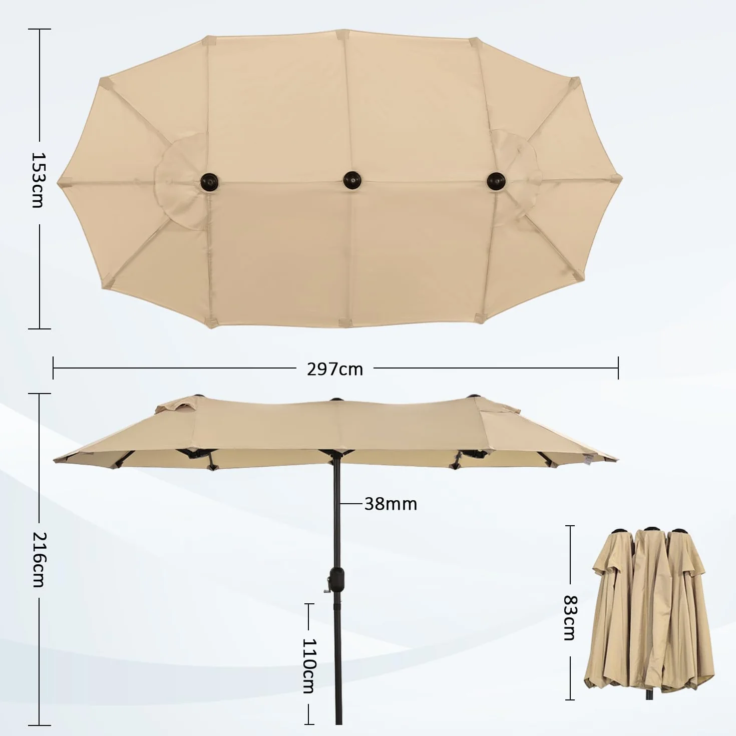 Angel Living parasol przeciwsłoneczny 297 x 153 cm ogrodowy tarasowy UV50+
