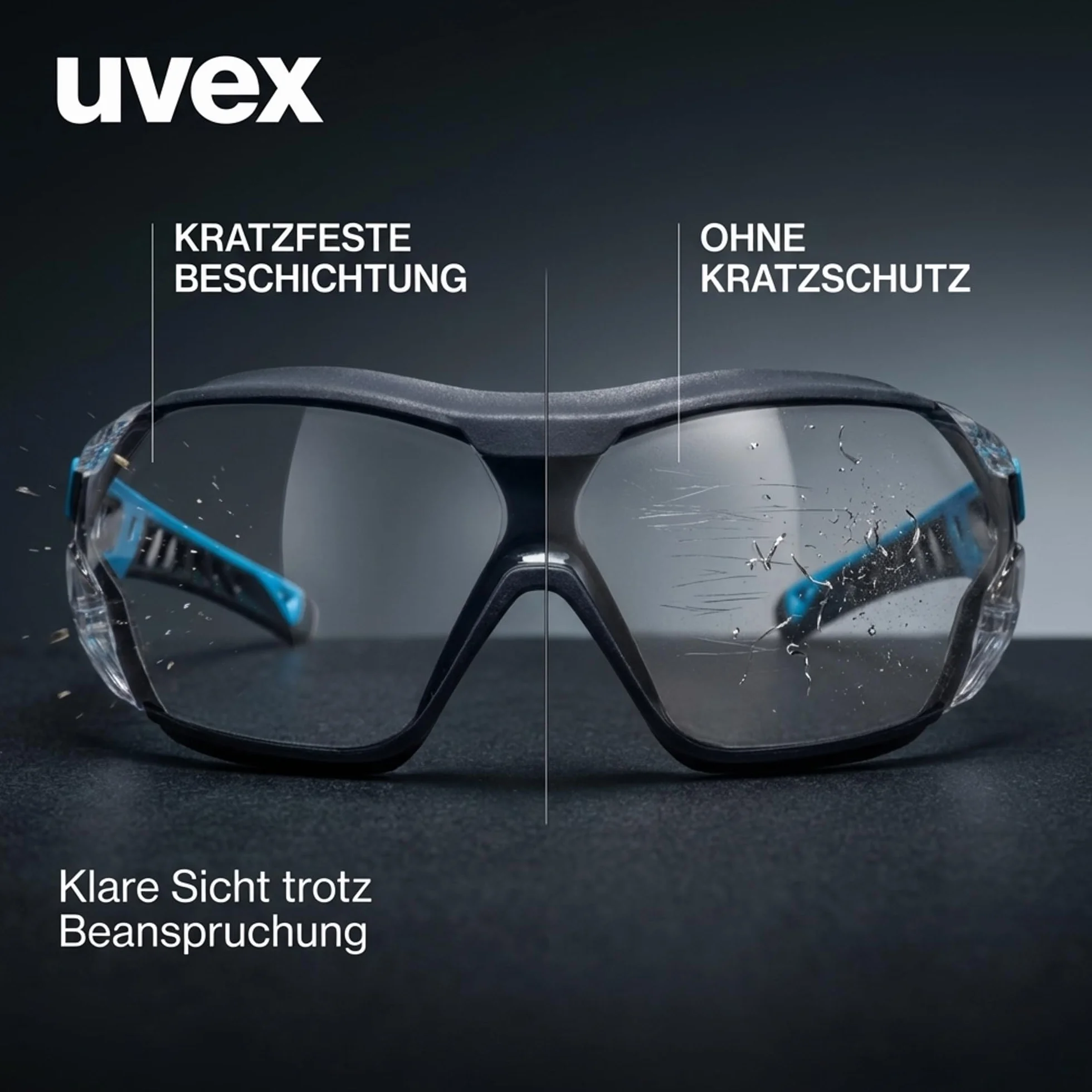 Uvex pheos nxt guard – okulary ochronne – okulary z pałąkiem ze 100% ochroną przed promieniowaniem UV – wewnątrz nie parują, na zewnątrz bardzo odporne na zarysowania i bez metalu – przezroczyste