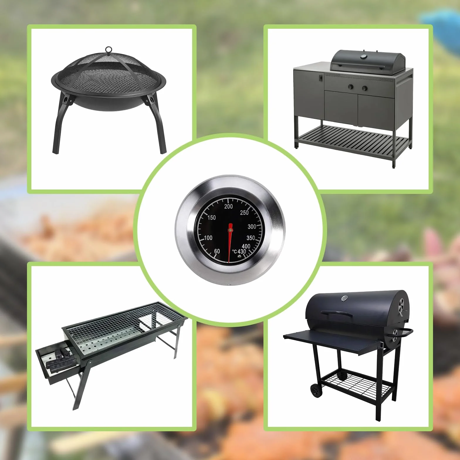 1 termometr do pieczenia ze stali nierdzewnej, termometr do grilla, termometr do grilla gazowego 60-430℃/100-800℉ do wszystkich grillów, piekarników i wózków grillowych