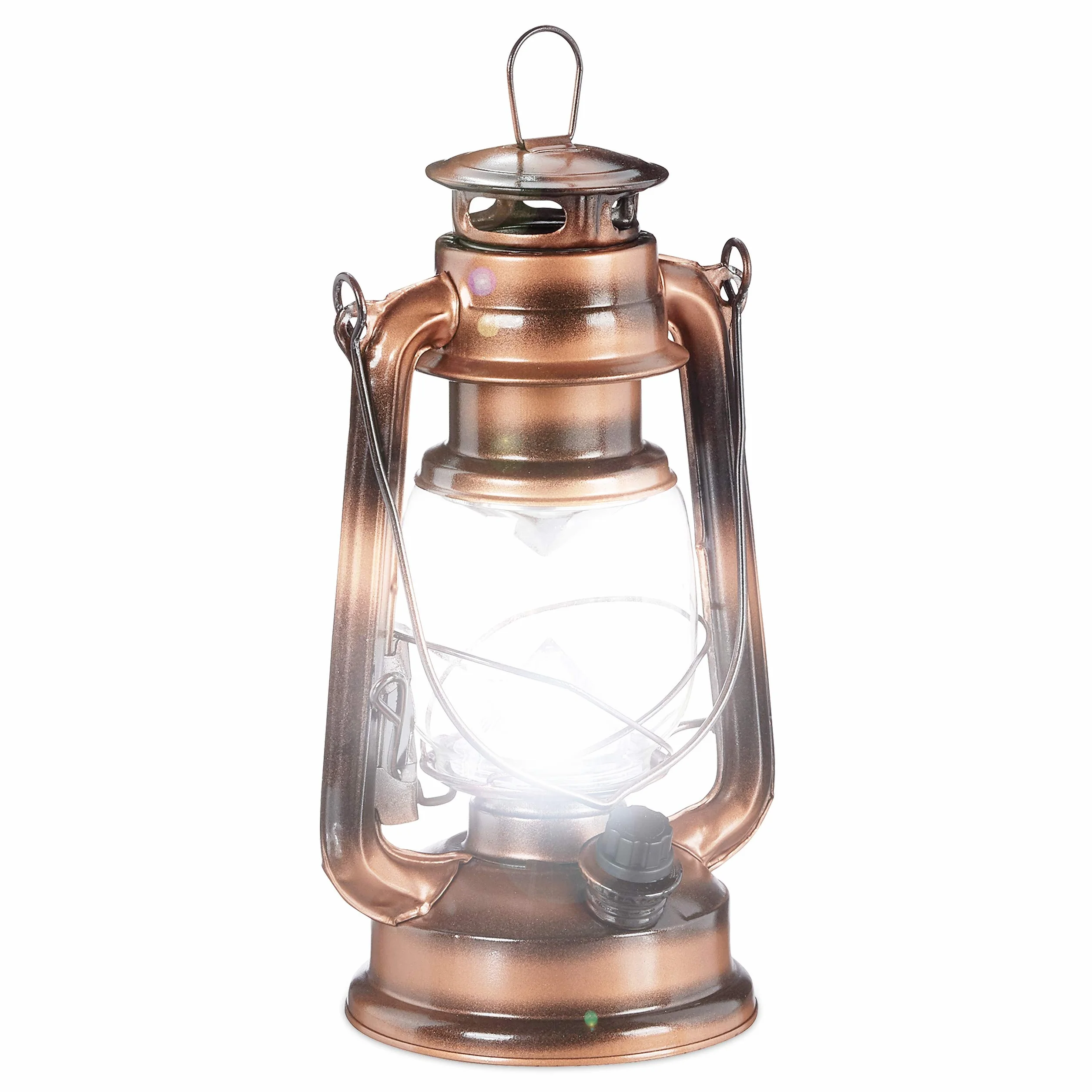 Relaxdays Latarnia sztormowa LED, retro lampa sztormowa jako dekoracja okna lub elektryczna latarnia ogrodowa, zasilana bateriami, miedziana, 24 x 15 x 11,5 cm