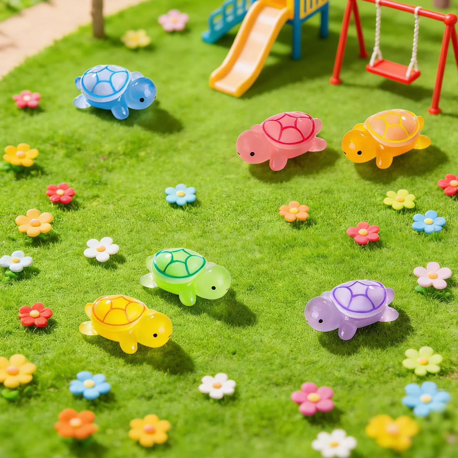 Mini świecące żółwie z żywicy 3,2 cm, figurki do ogrodu, akwarium, dekoracji DIY