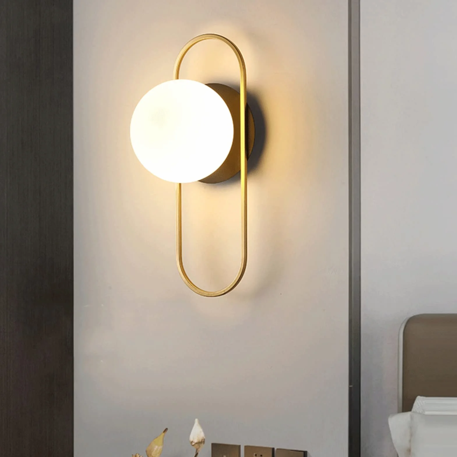 Oświetlenie ścienne Nowoczesne oświetlenie ścienne z połowy wieku, lampa ścienna do wnętrz ze szkła mlecznego, oświetlenie ścienne do restauracji, salonu, łóżka, schodów, łazienki, lustra, v