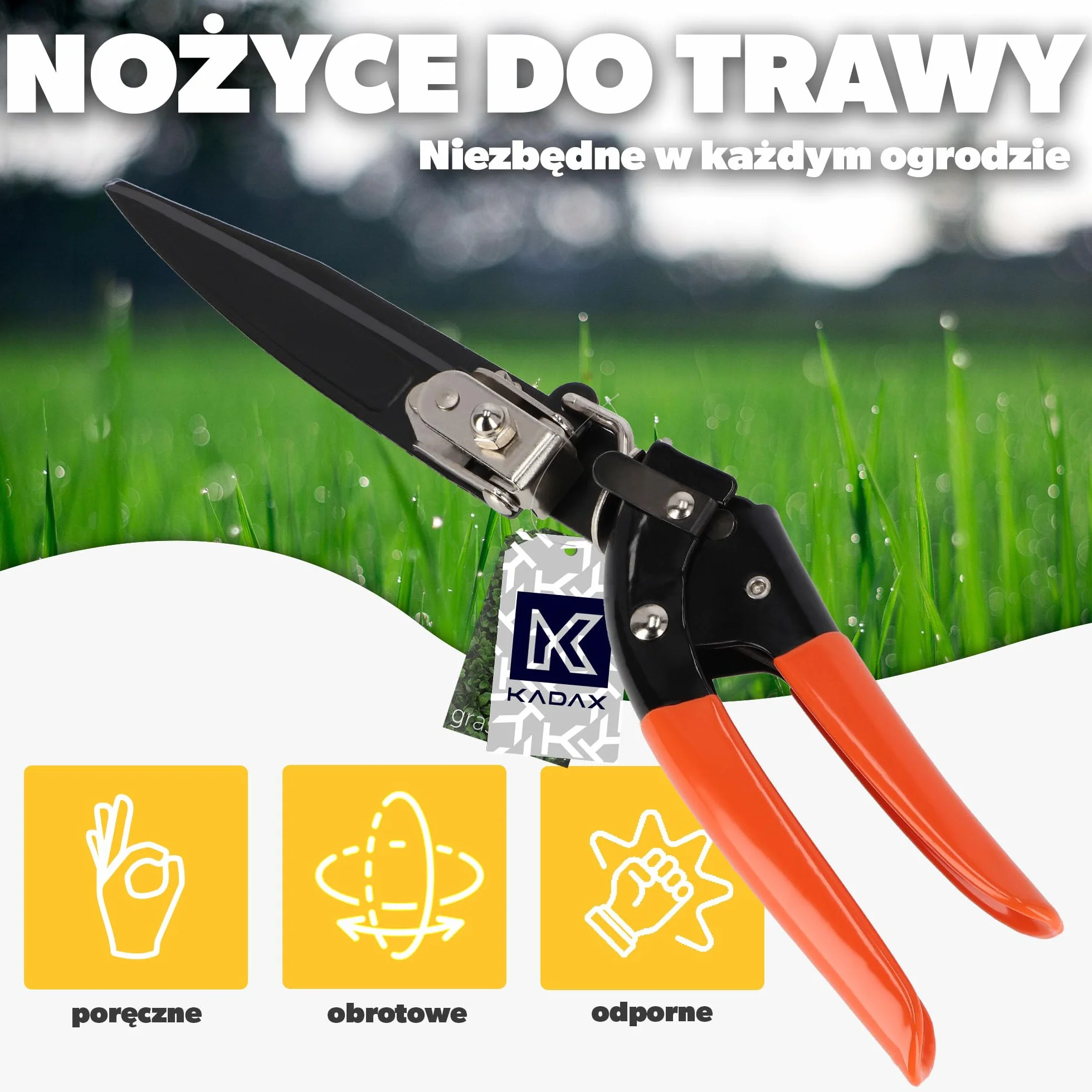 KADAX Nożyce do trawy i obrzeży 33 cm stalowe ostrza obrotowa głowica