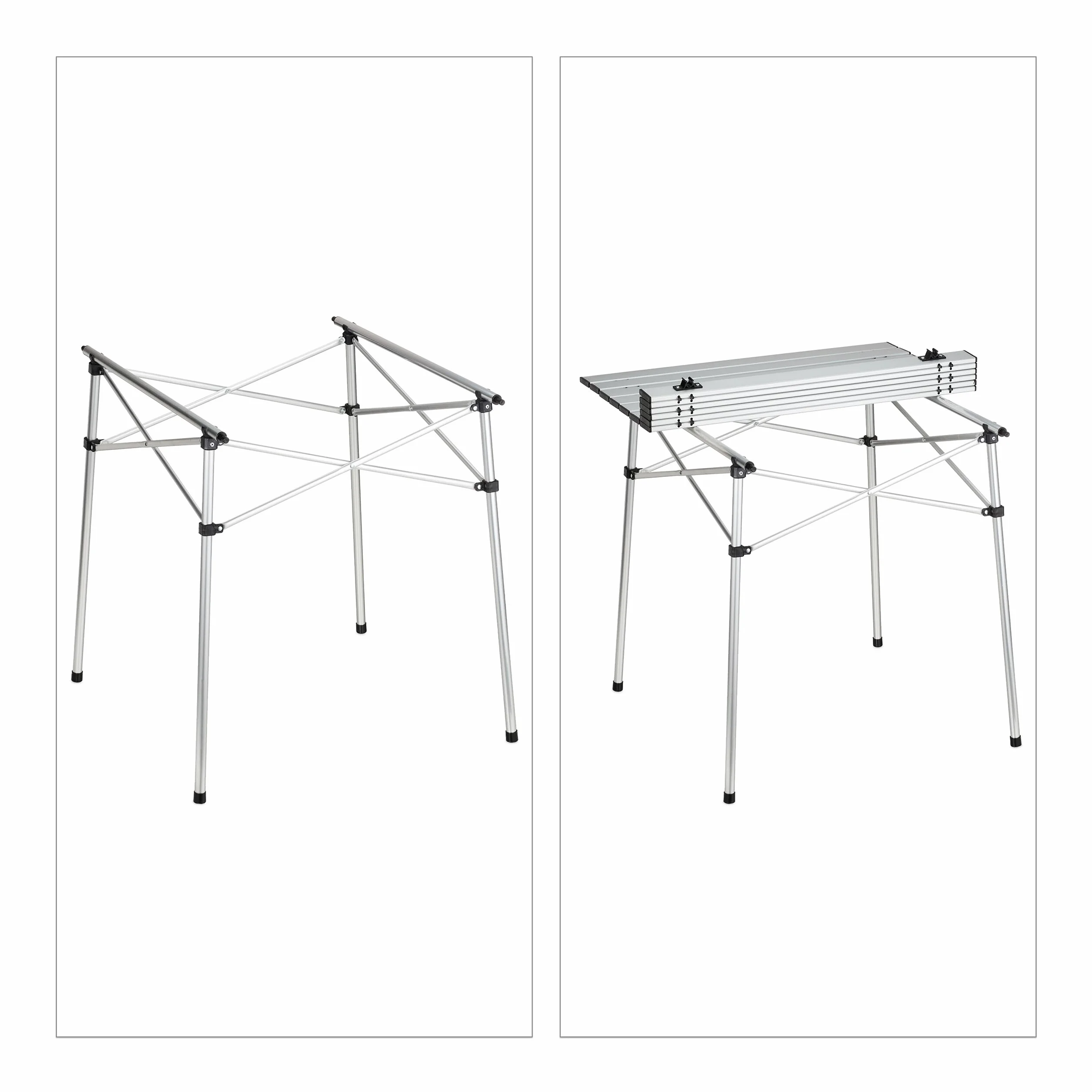 Relaxdays Składany stół kempingowy, wymiary: 70 x 70 x 70 x 70 cm, aluminium, składany stół wielofunkcyjny, srebrny