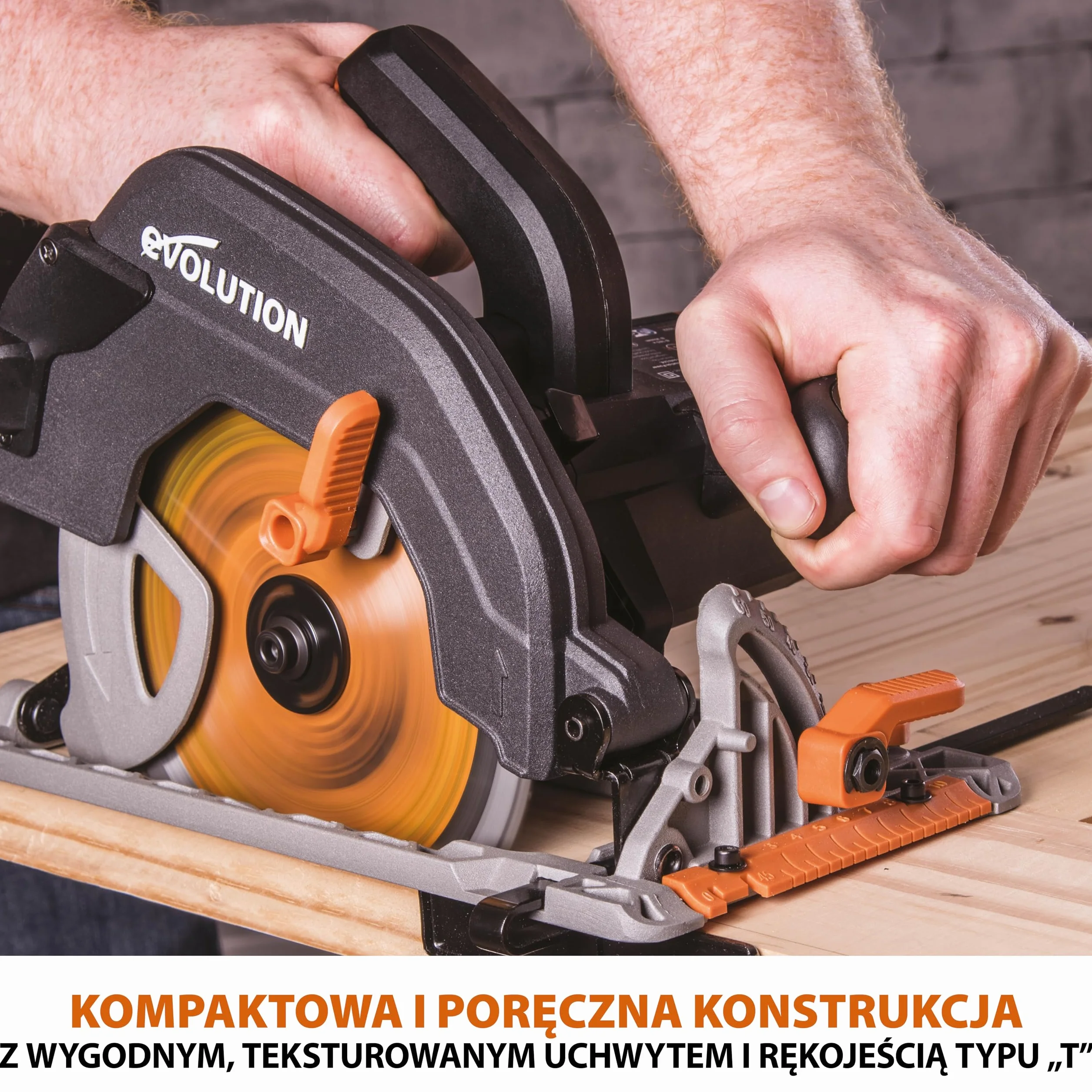 Evolution Power Tools R185CCS Pilarka tarczowa z szyną i tarczą TCT 185 mm do cięcia wielu materiałów: tnie drewno, metal stal aluminium plastik, opcja odchylenia, w zestawie prowadnica
