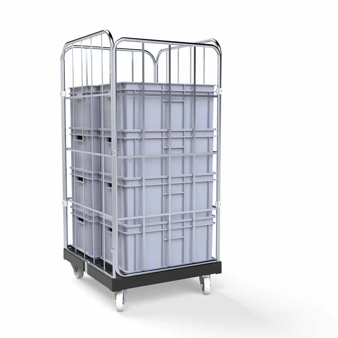 Pojemnik na kółkach 1350 KU RC czarny, 724 x 815 mm, typ 4-stronny, 1 ścianka przednia, Cr 3