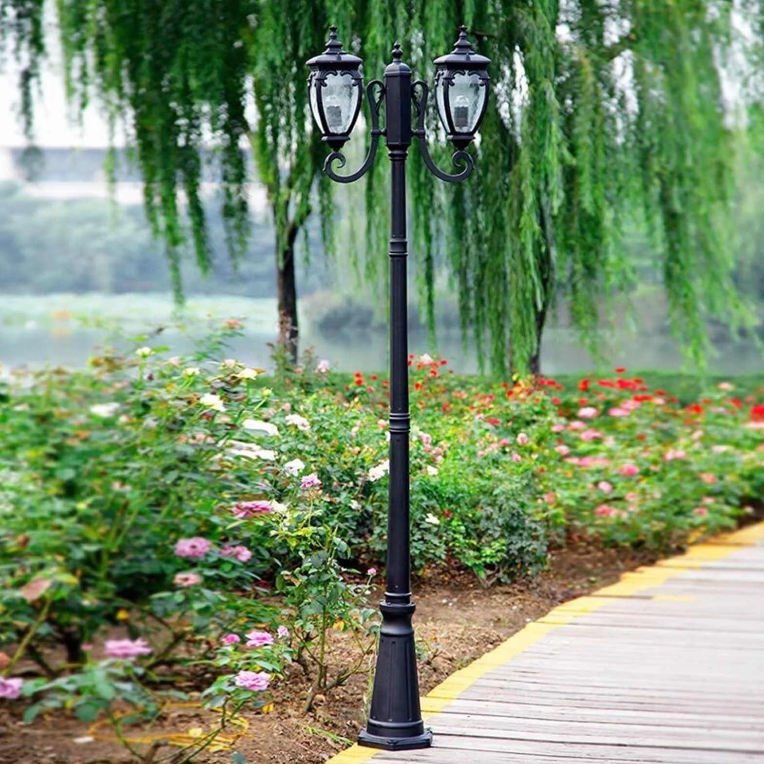 Lampy Solarne Na Słupku, Zewnętrzne Lampy Na Słupku, 2-Punktowe Lampy Zewnętrzne Na Słupku, Wodoodporna Lampa Uliczna Ip56, Antykorozyjna, Aluminiowa, Wysoka Lampa N,One Color-Height 290cm