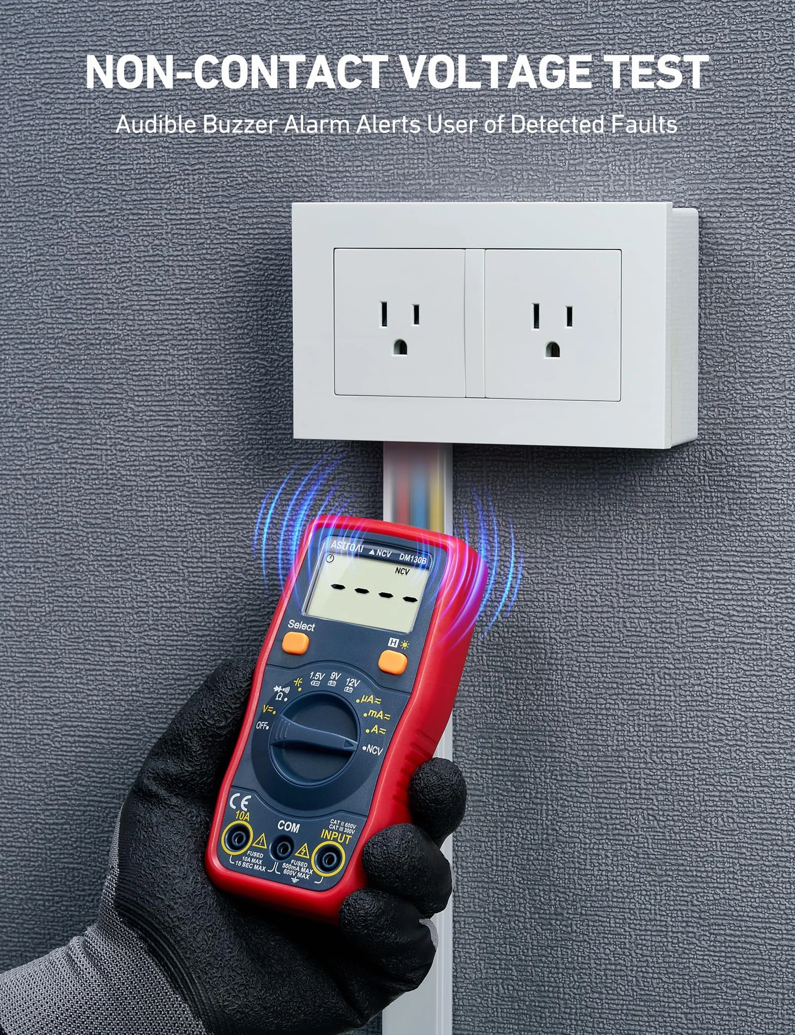 AstroAI Miernik cyfrowy, 4000 zliczeń, automatyczny tester, multitester, DMM, omomierz, woltomierz, 1,5 V, 9 V, 12 V, tester napięcia akumulatora z funkcją bezdotykową