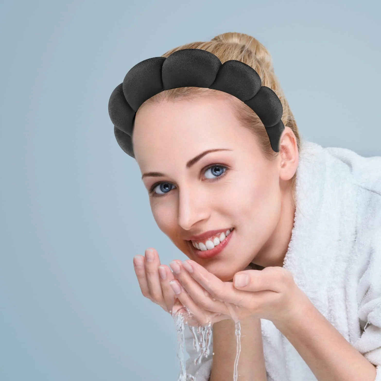 Opaska na głowę do makijażu spa, gąbka pielęgnacji skóry, miękka tkanina, opaska do włosów, akcesoria do mycia twarzy, demakijażu, pod prysznic, czarna