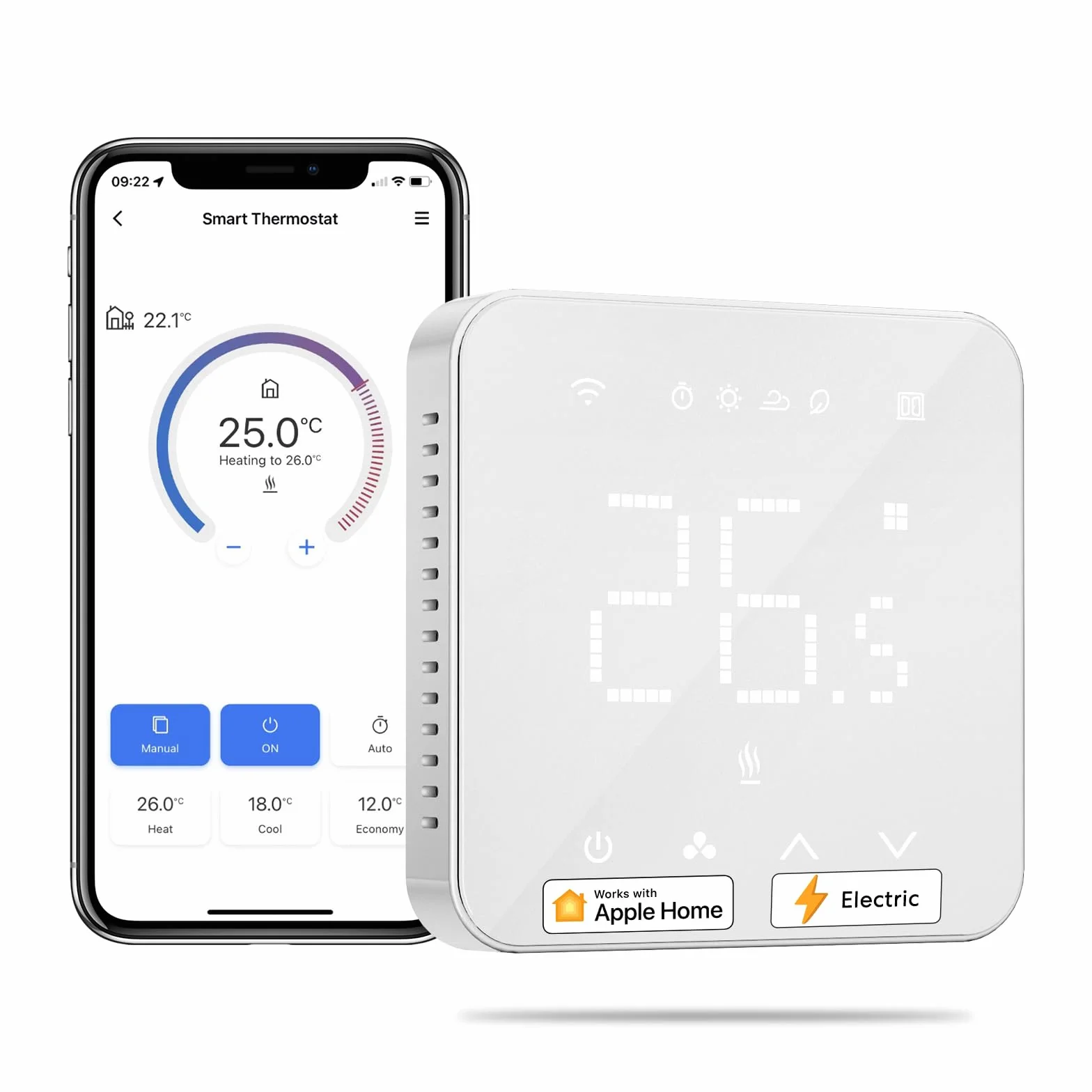 Inteligentny elektryczny termostat, ogrzewanie podłogowe WLAN, thermostat kompatybilny z HomeKit, Alexa i Google, sterowanie głosowe, harmonogram zdalnego sterowania, cyfrowy ekran dotykowy LED