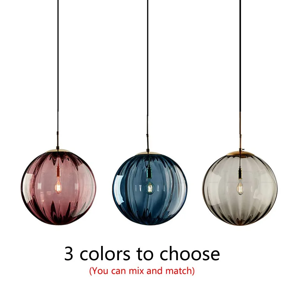LANMOU Szklana lampa wisząca w stylu vintage, 1-punktowa lampa wisząca ze szklaną kulą, abażur z regulacją wysokości, kula, do salonu, żyrandol, Ø 20 cm, okrągła lampa wisząca, długość kabla 120 cm