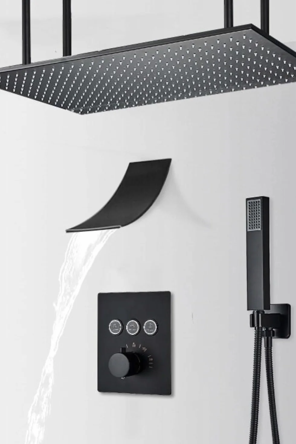 Ari Podtynkowy system prysznicowy z termostatem, 80 x 40 cm, deszczownica, wodospad, zestaw prysznicowy z podtynkowym korpusem do zabudowy, skrzynka i słuchawka prysznicowa, mosiężna, stal nierdzewna