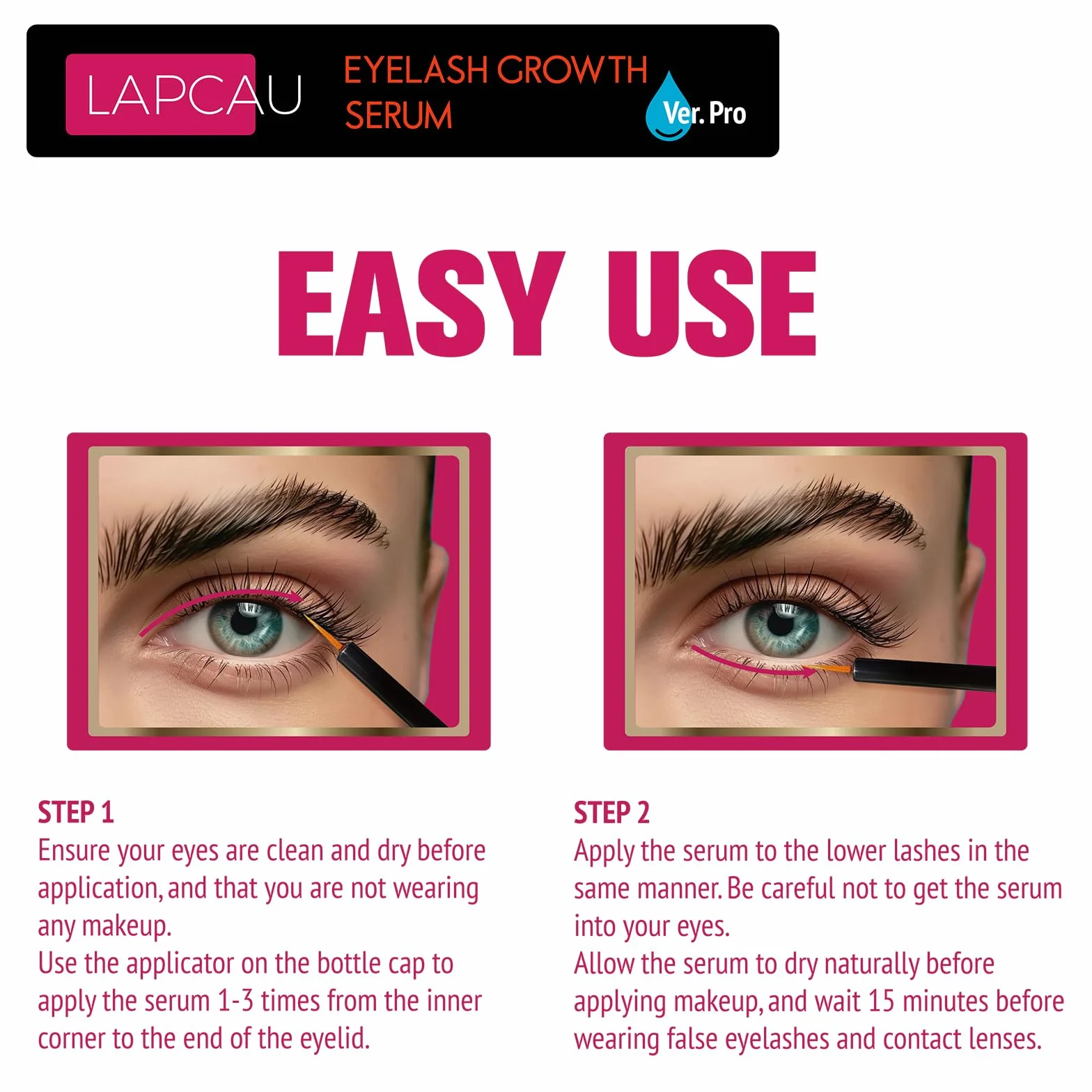 Serum do rzęs 5 ml – Long Lashes serum do wzrostu rzęs, bez hormonów, dla dłuższych i pełniejszych rzęs, serum bez hormonów