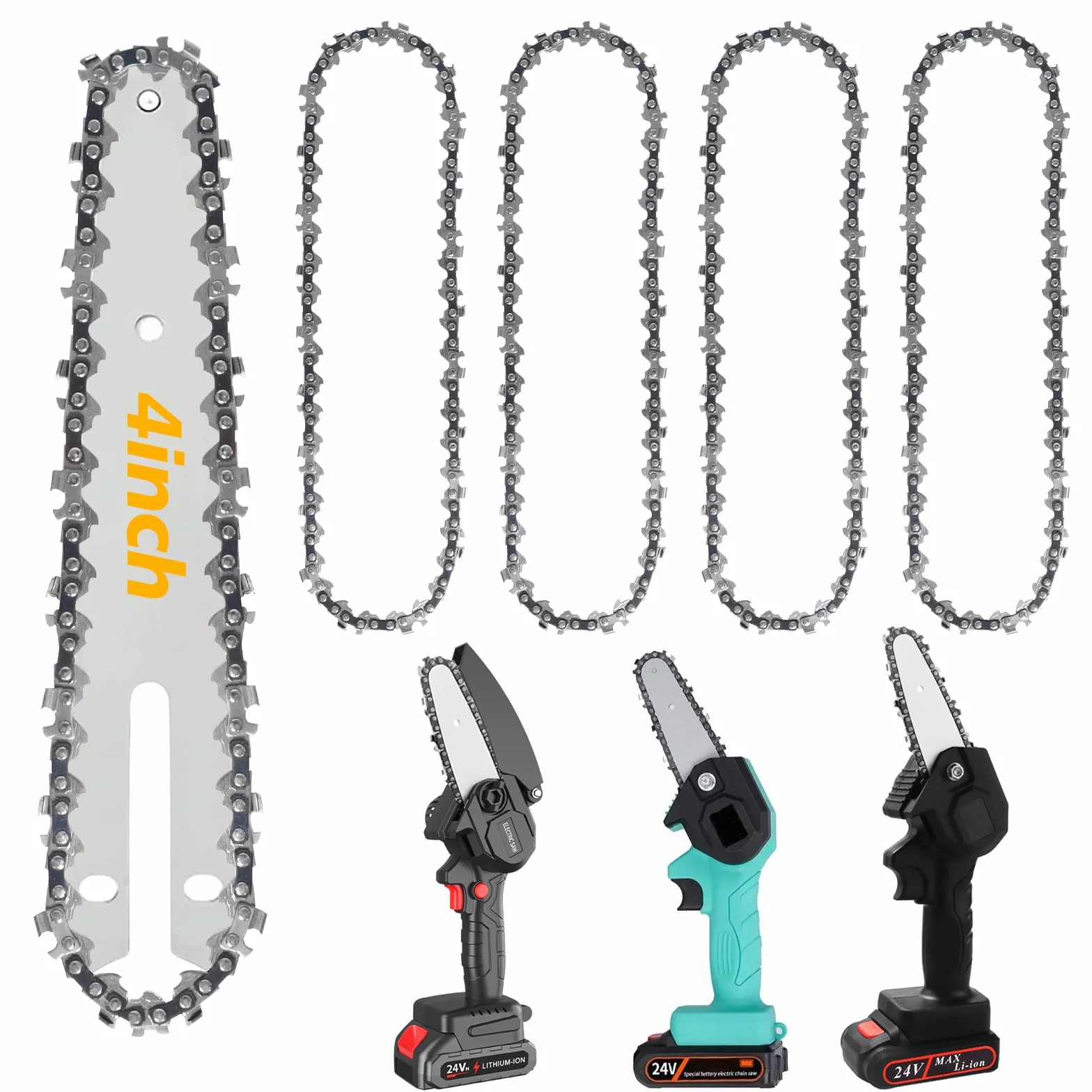 4 szt. łańcuchów do piły łańcuchowej 3/8" 1,3 mm, 28 ogniw prowadzących 4" dla mini piły łańcuchowej do cięcia łańcuchów zapasowych