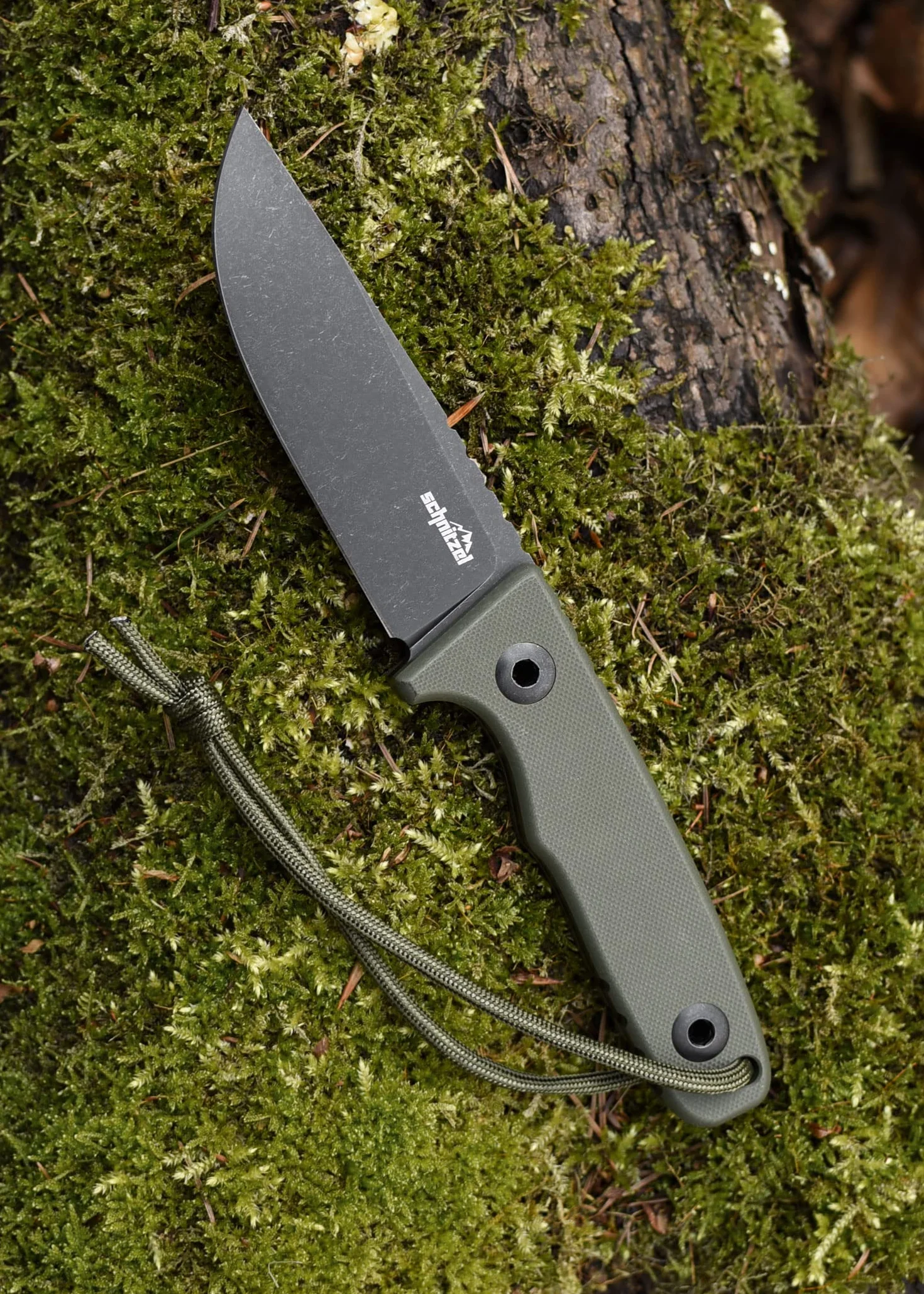 SCHNITZEL TRI nóż outdoorowy z pochwą Kydex i systemem nośnym Dangler – nóż Bushcraft, nóż outdoorowy, nóż rekreacyjny dla dorosłych (zielony)