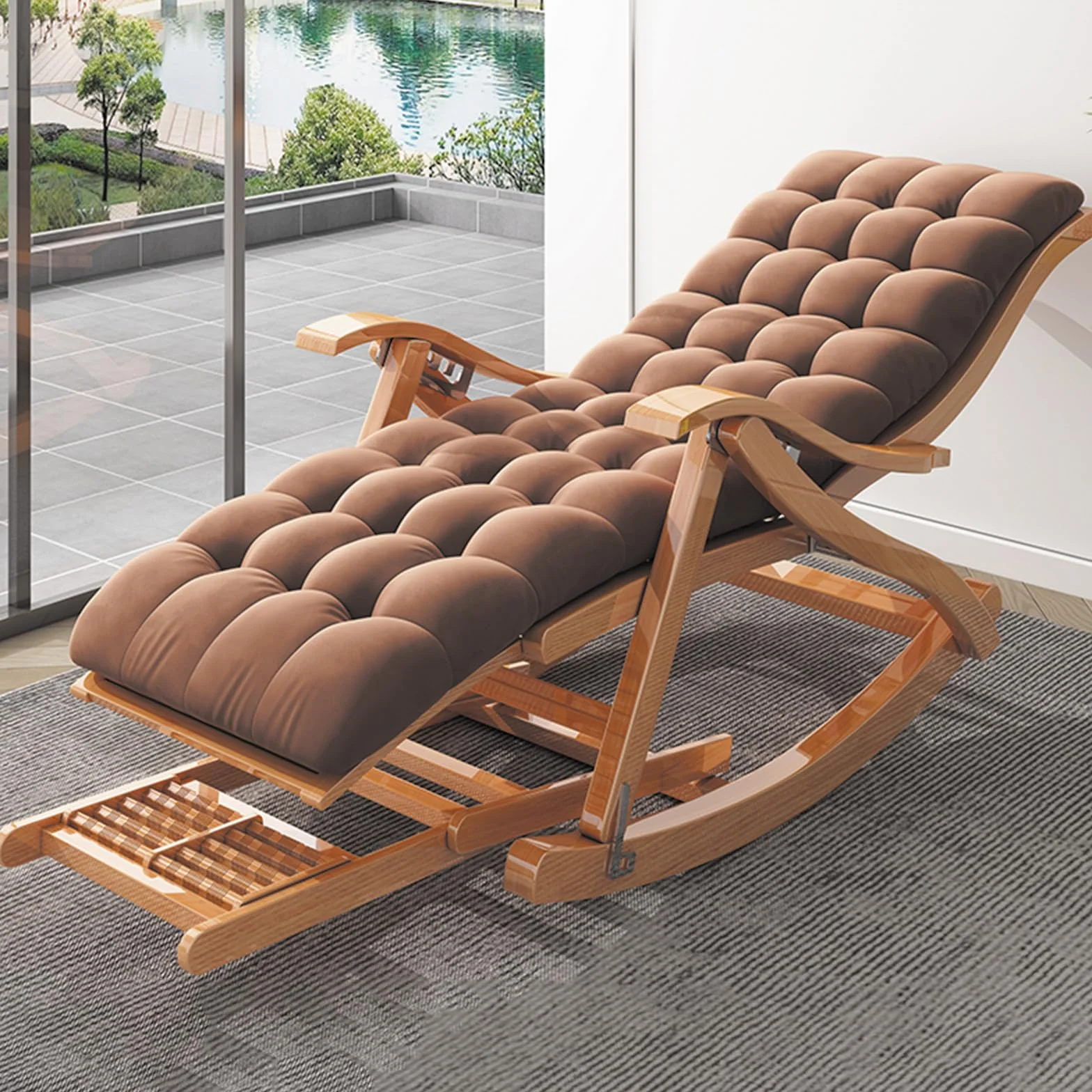 Fotel bujany dla osób starszych 220 kg bambusowy ergonomiczny składany