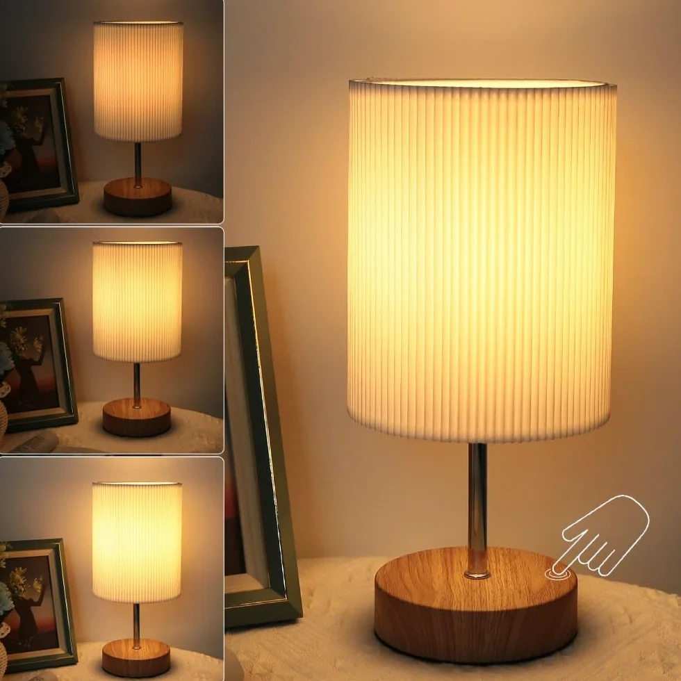 HSLighting Lampka nocna dotykowa ściemniana: lampa stołowa dotykowa ściemniana żarówka 3 poziomy jasności, regulowana lampa biurkowa, minimalistyczna do czytania, salon (Okrągły, 1)