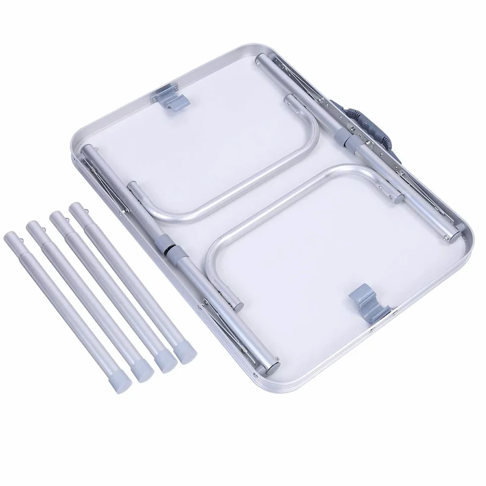 Przenośny składany stół kempingowy, regulowana wysokość 25-56 cm, aluminiowe biurko kempingowe, nierdzewne i odporne na korozję, 60,2 x 45 x 56 cm,