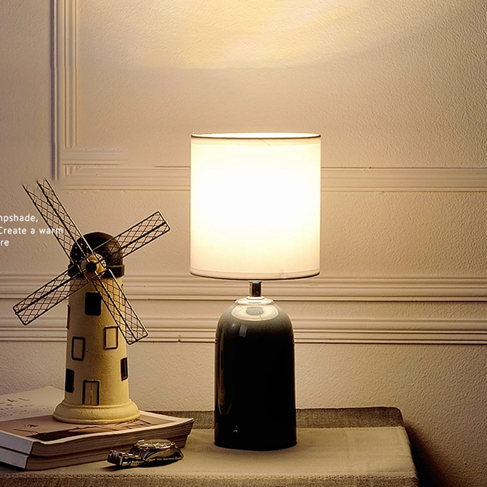 CCXXYGWJ na biurko Retro Niebieskie lampy stołowe Lampki nocne z abażurem z tkaniny Zwięzłe lampy nocne do domowego biura Cafe Lampka do nauki, 13,4" H Lampka na biurko na biurko Led
