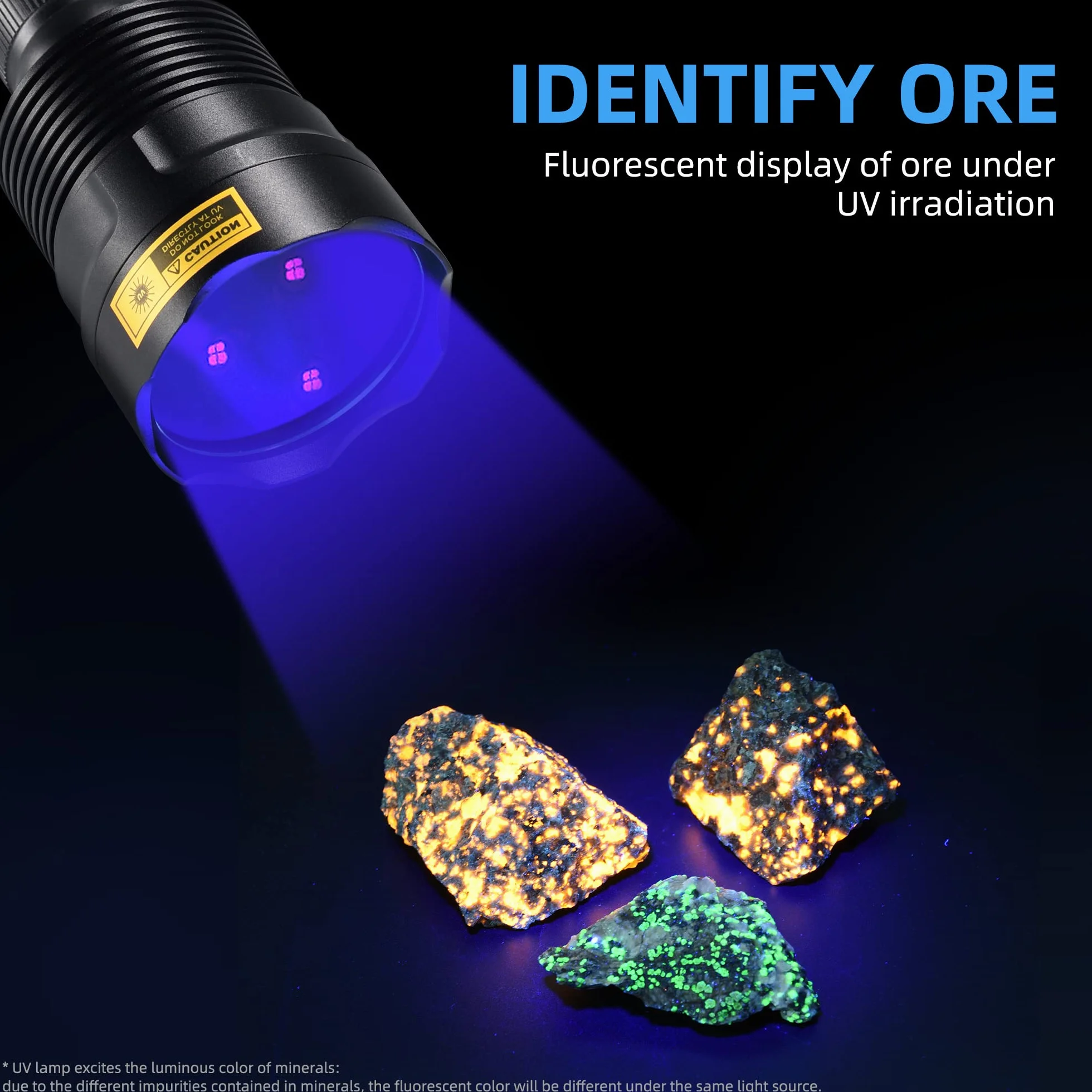DARKBEAM Latarka UV 365 nm potężne czarne światło, 3 diody LED przenośna ładowalna lampa drewniana, 36 W, wykrywacz moczu, wycieków, polowanie na skały, żywica, B30 | Wood 36W Przenośny akumulator, ultra fioletowa latarka wykrywacz moczu, wykrywanie wycie