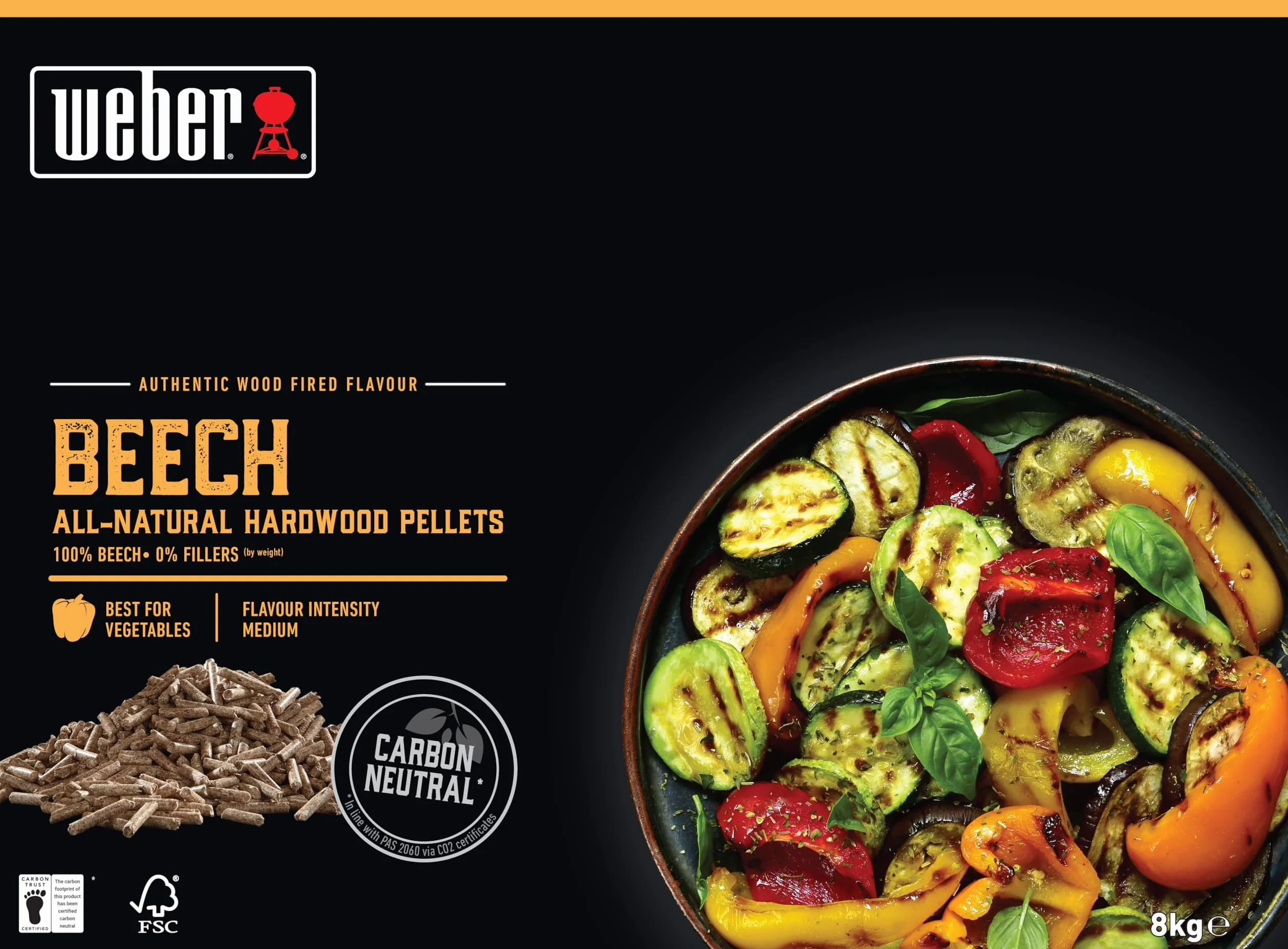 Weber pellet - Drewno Bukowe (8kg), Doskonałe do Wędzenia Warzyw, 100% Naturalne Drewnopellety, Produkt UE, Zrównoważone Odbiór, Certyfikowane Drewno FSC (18292)