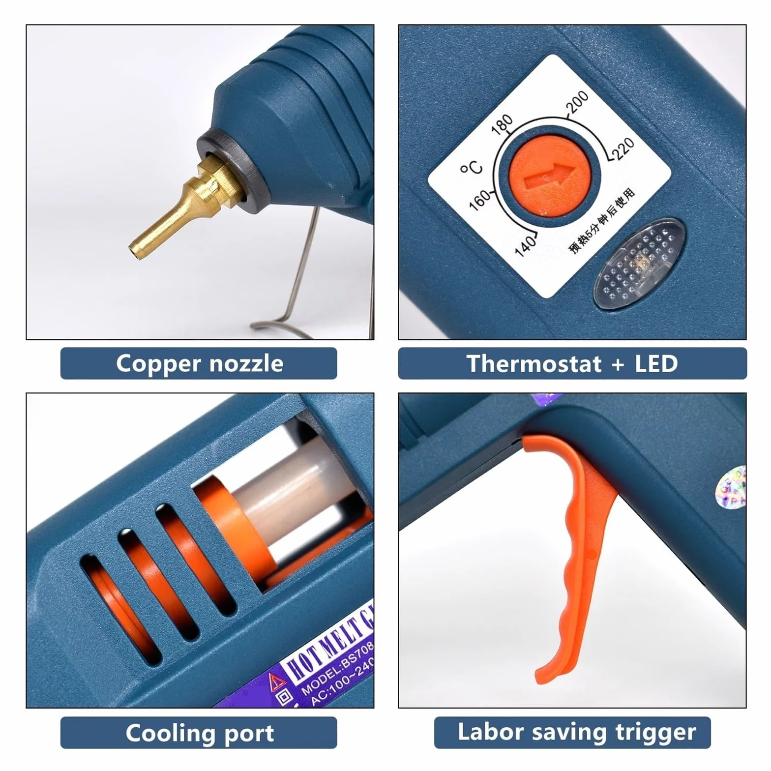 Pistolet Do Klejenia Na Gorąco 150 W 4 Kombinacje Regulowana Temperatura Nadaje Się Do Napraw Rzemieślniczych Diy Użyj Kleju W Sztyfcie 11mm Dysza Z Czystej Miedzi(PACKAGE-3)