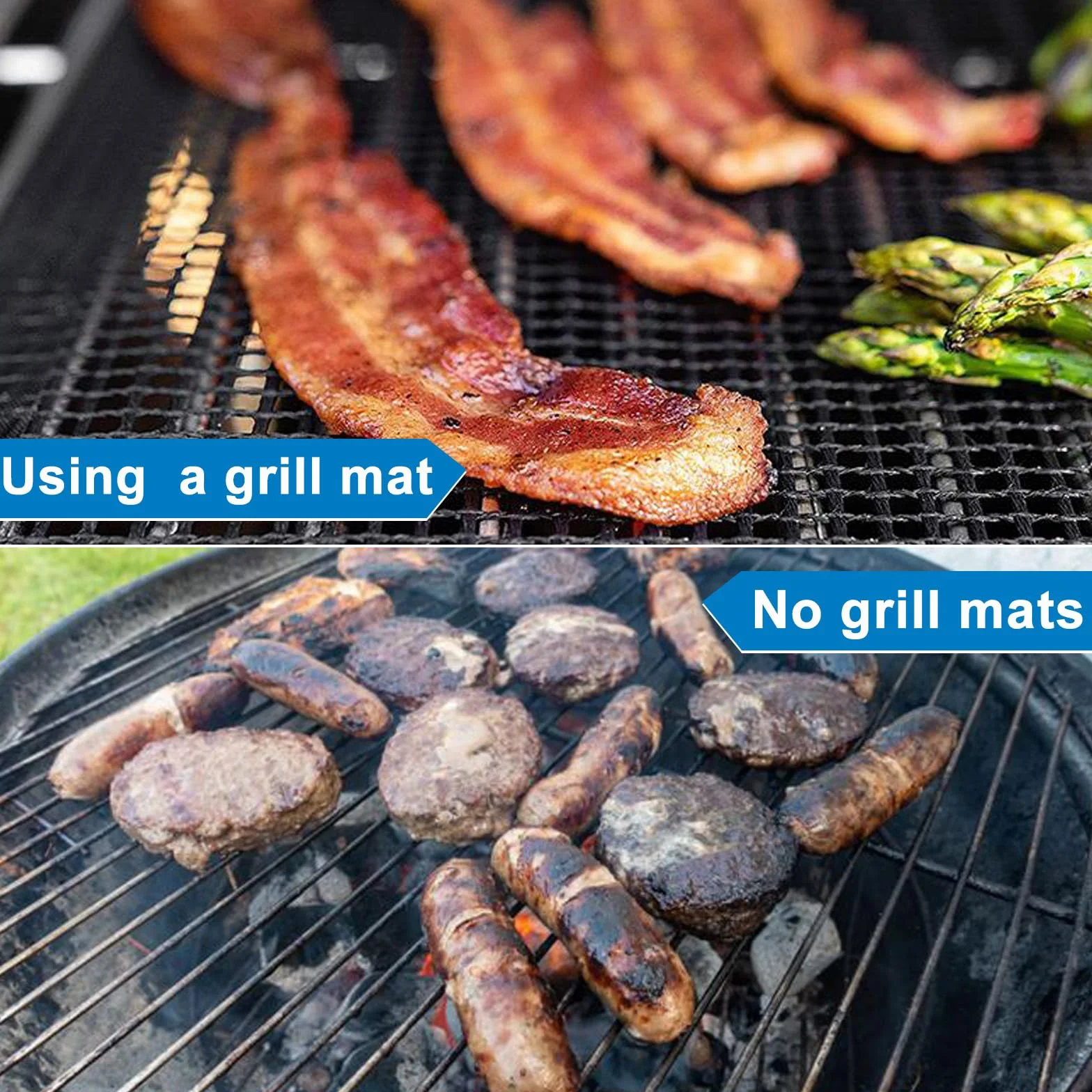 GWHOLE Zestaw 4 mat do grilla BBQ, nieprzywierające siatki do grillowania, uniwersalne